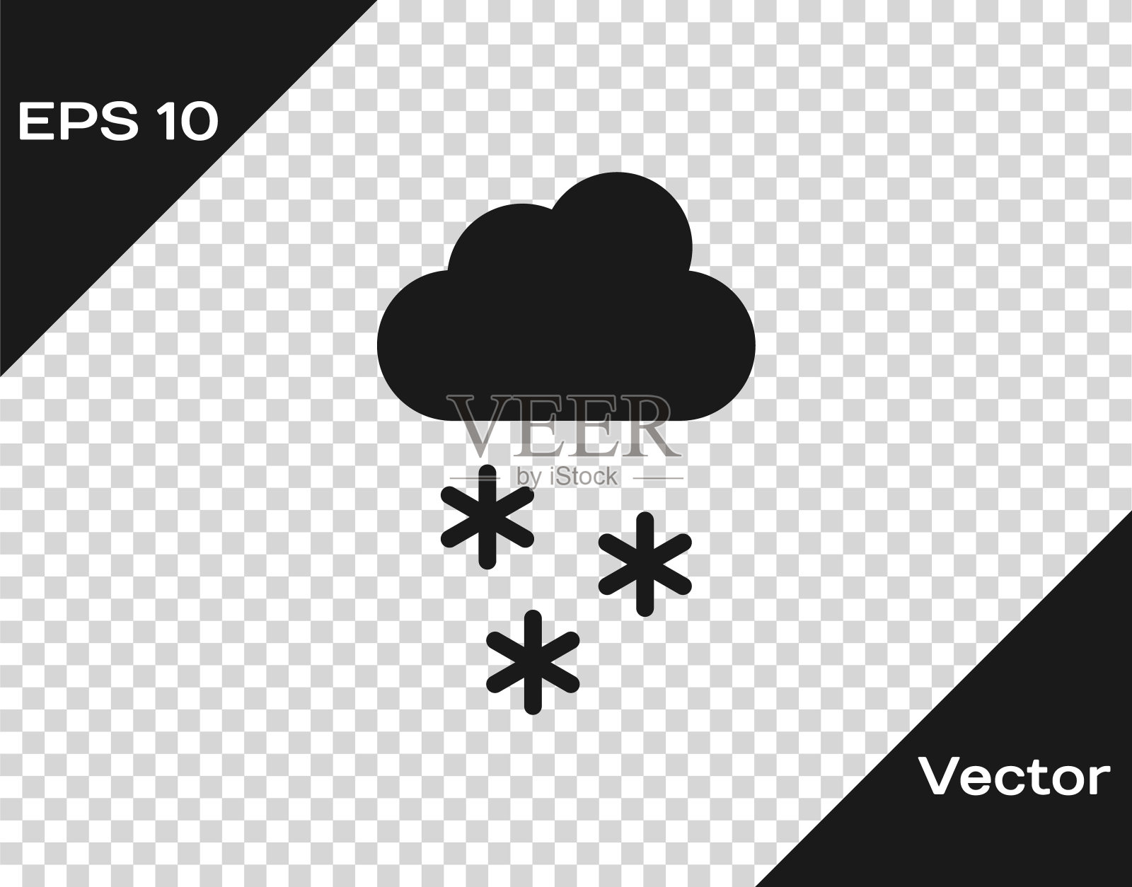 黑云与雪图标隔离在透明背景上。云与雪花。单一天气图标。下雪的迹象。向量插画图片素材