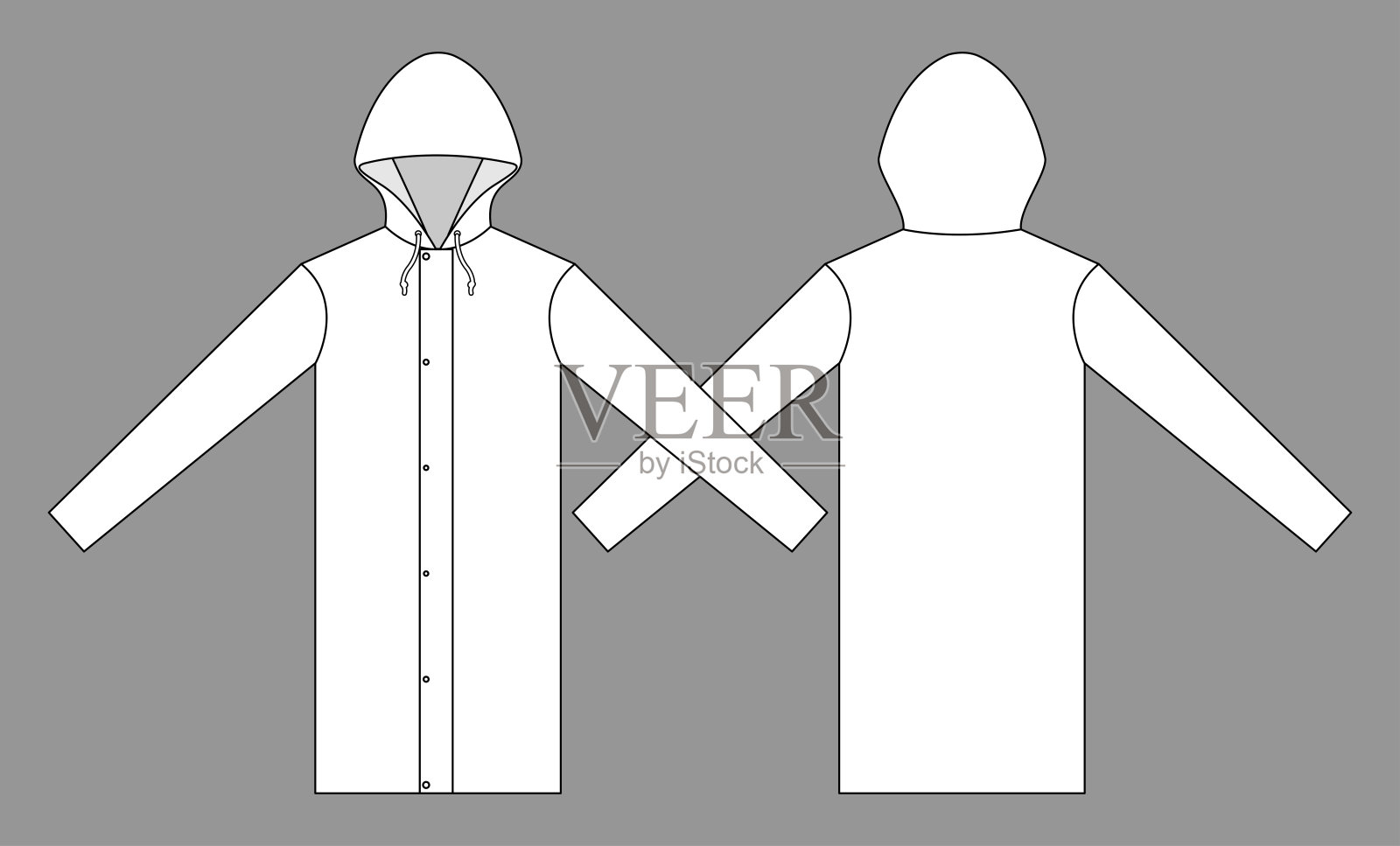 空白白色雨衣套装矢量模板。前后视图。插画图片素材