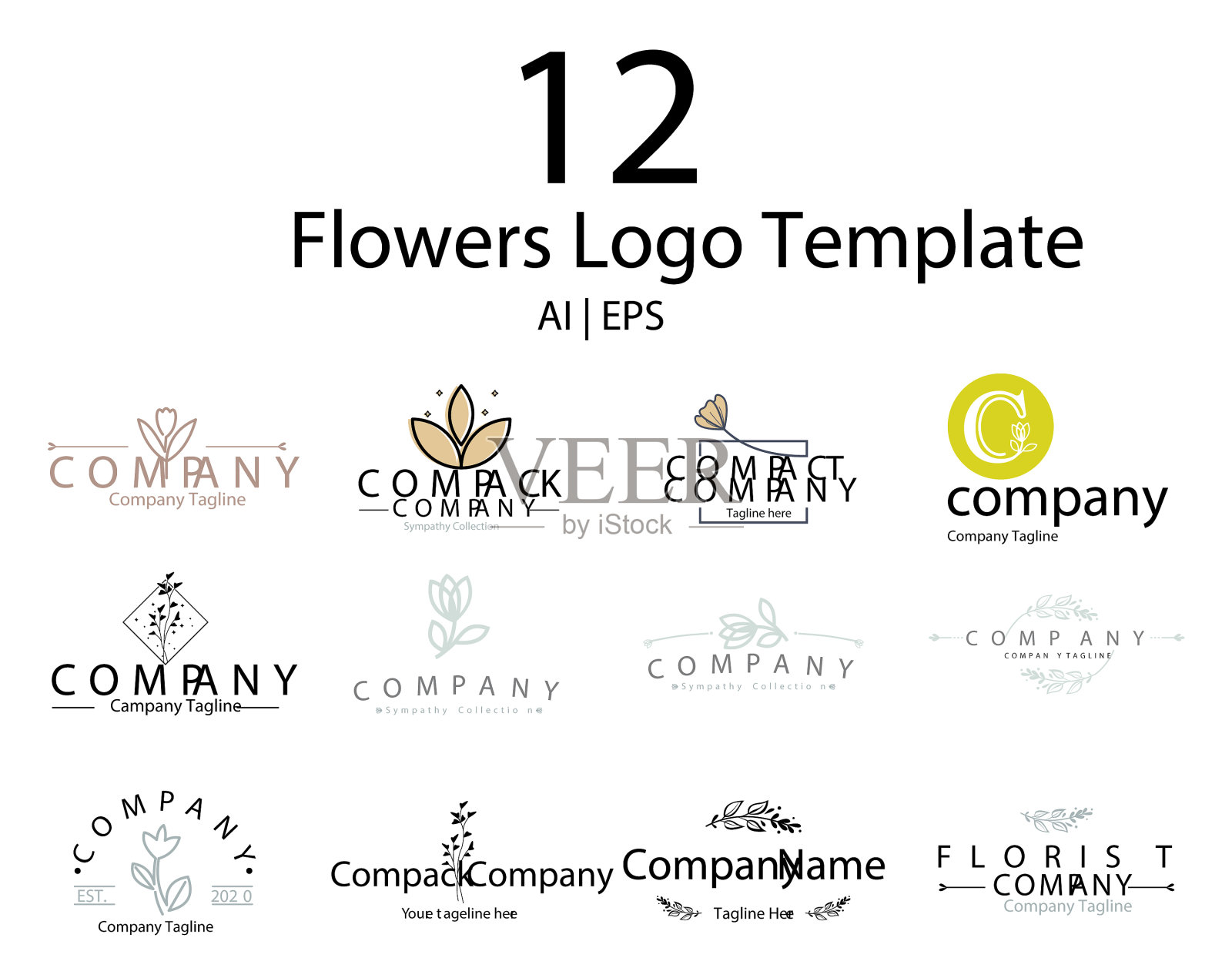 线条玫瑰花标志模板插画图片素材