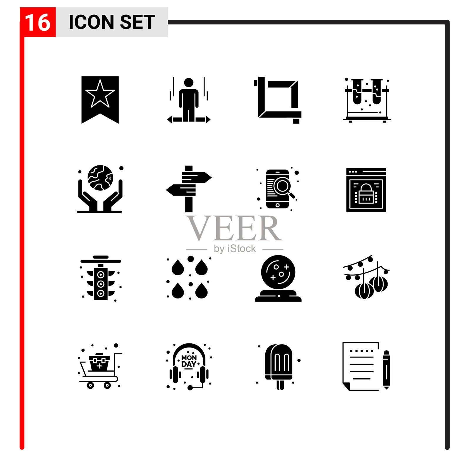 可编辑的线包16个简单的固体字形插画图片素材