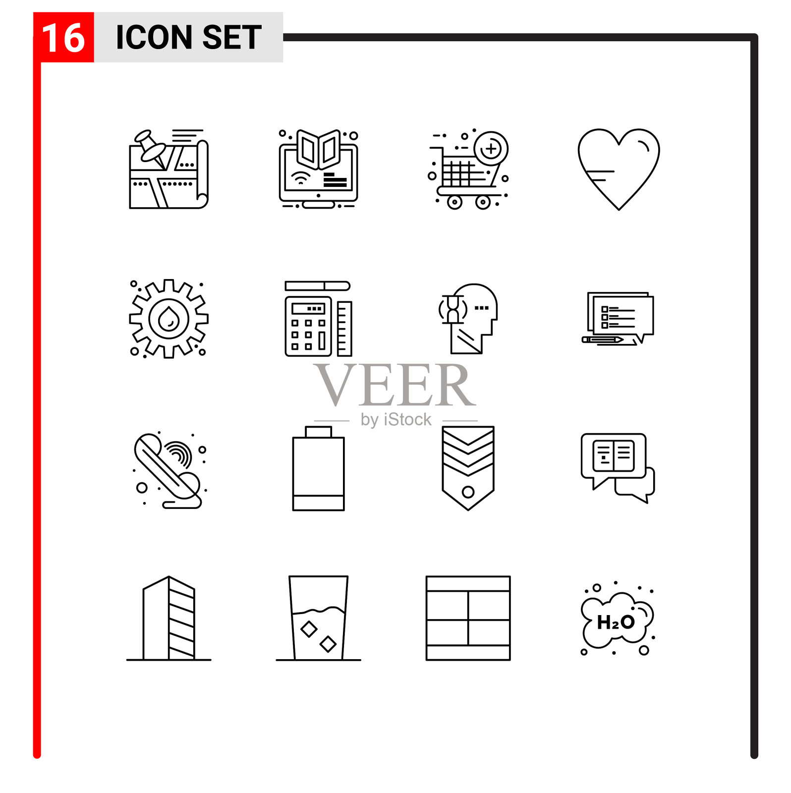 象形文字设置16个简单轮廓教育插画图片素材