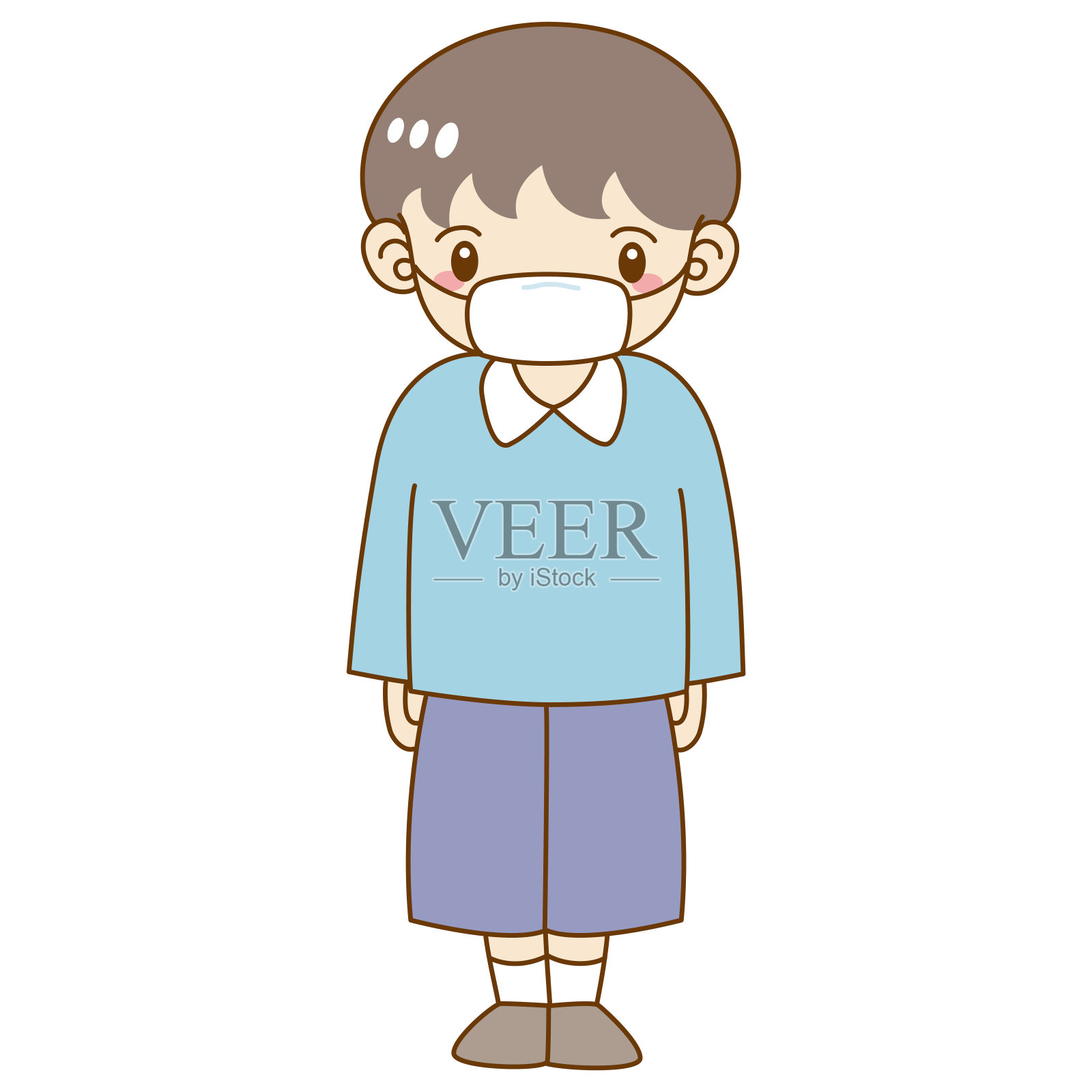 一个戴着面具的男孩的全身肖像插画图片素材