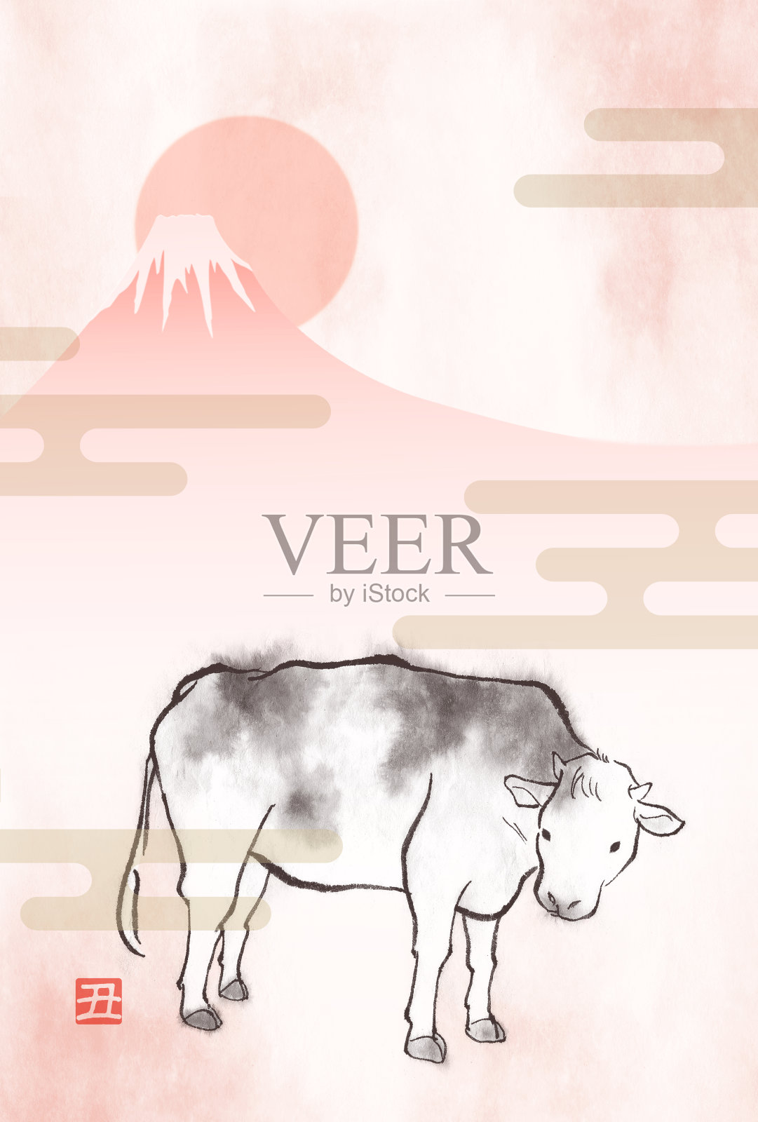 岁次牛年贺年卡片模板插画图片素材