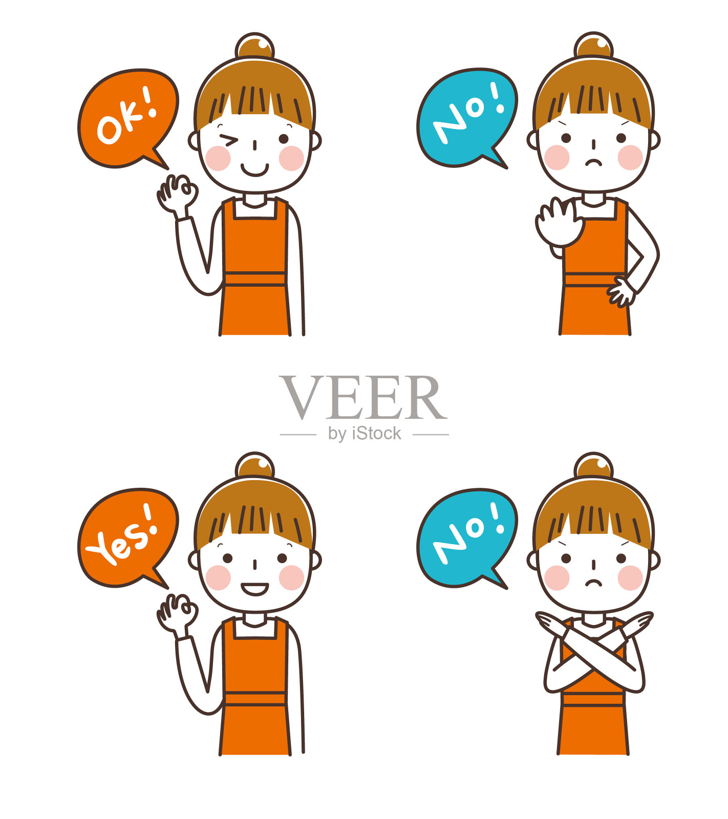 "OK" "NG" "是" "不是"穿着围裙的女人的插图。插画图片素材