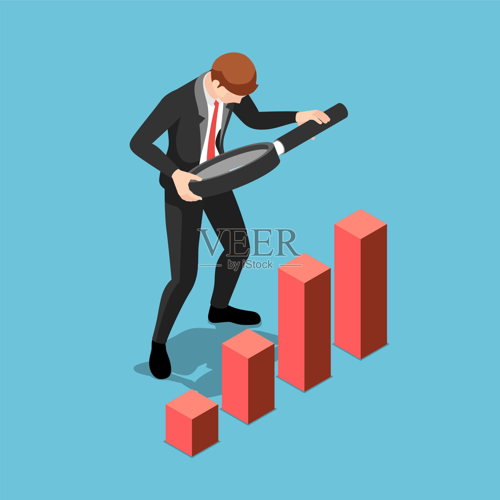 等距商人用放大镜分析图形财务插画图片素材