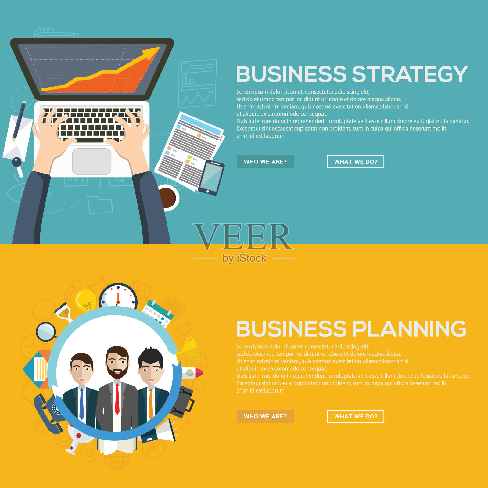 经营战略和经营规划旗帜概念。插画图片素材