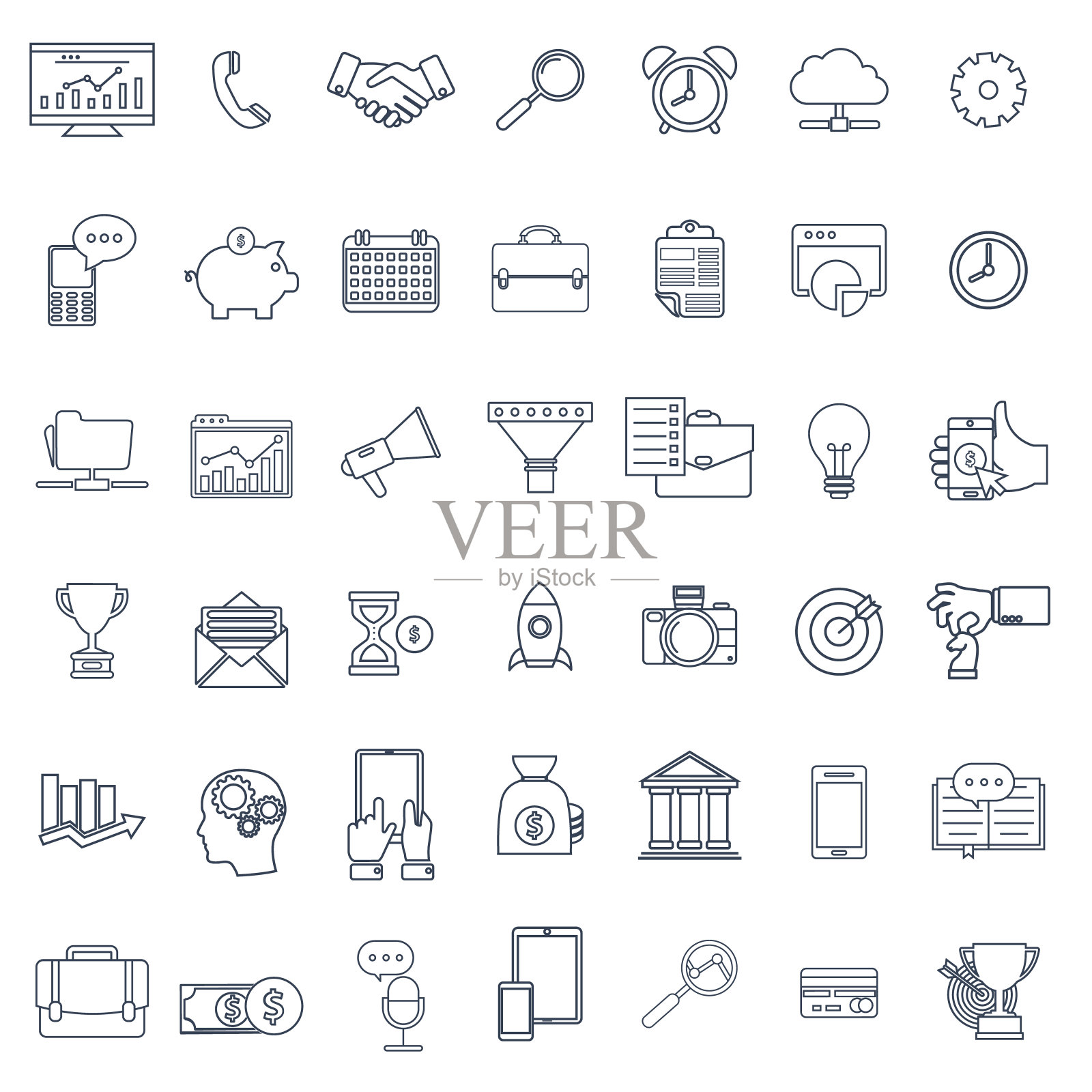 一套通用的现代细线图标为网络和移动。图标素材