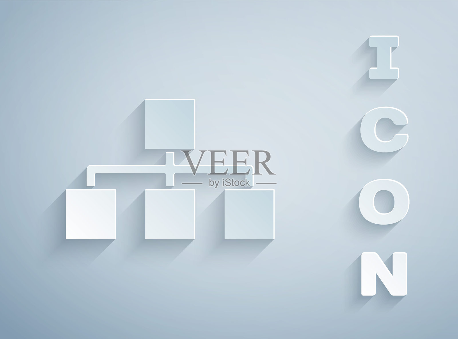 剪纸业务层次组织图图表信息图图标孤立在灰色背景。企业组织结构图形元素。纸艺术风格。向量插画图片素材