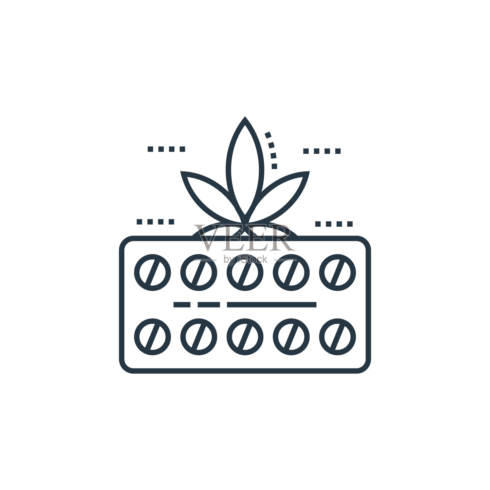 草药治疗图标向量从细胞器官和医用大麻概念。细线图解草药治疗可编辑笔画。草药治疗线性符号，用于web和移动应用程序，。插画图片素材