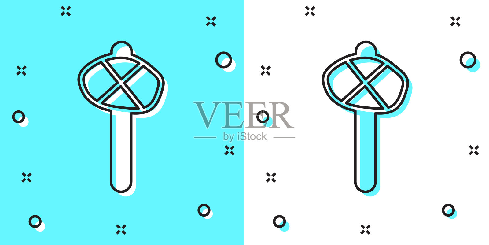 黑色线石器时代锤图标孤立在绿色和白色背景。随机动态形状。向量插画图片素材