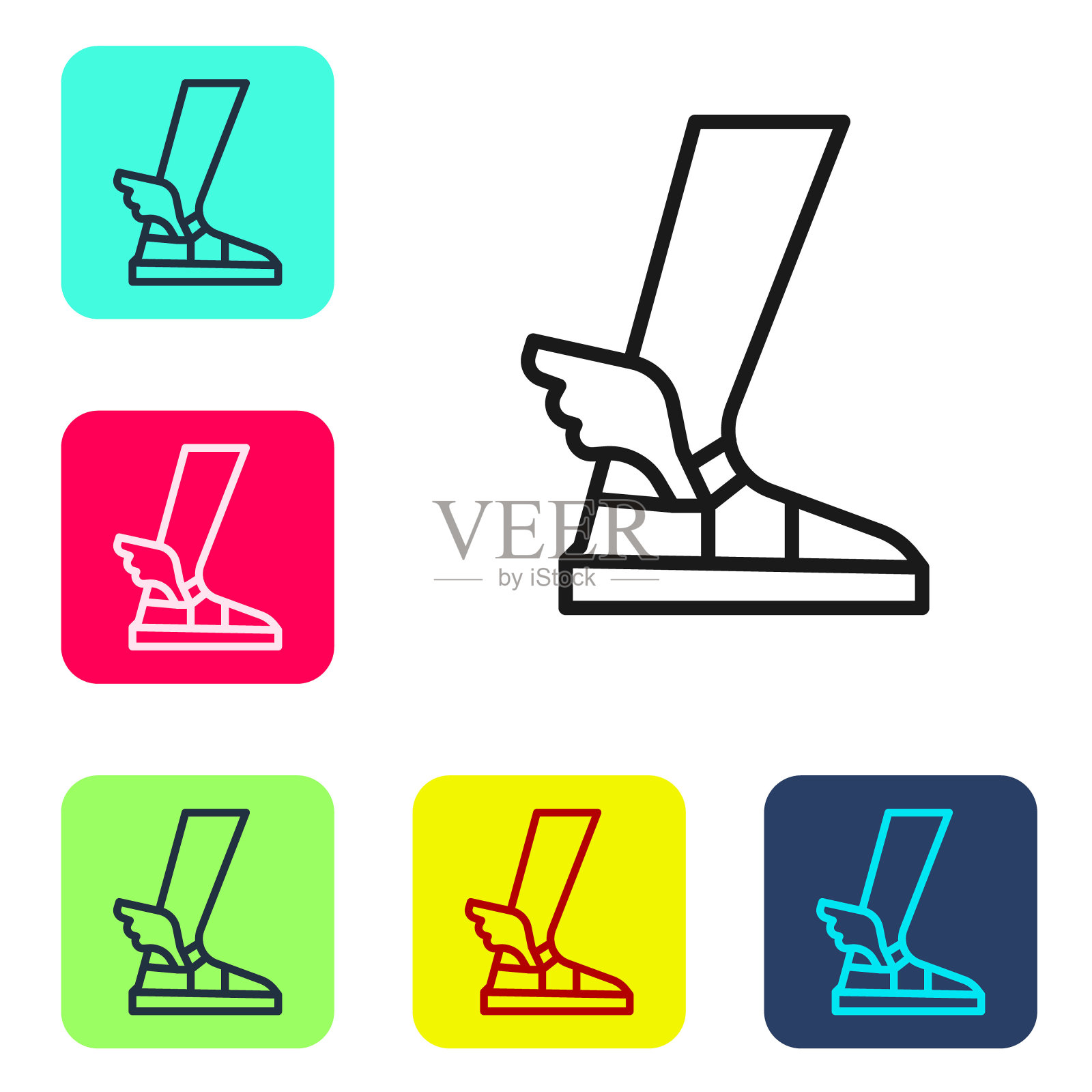 黑线爱马仕凉鞋图标孤立在白色背景。古希腊神赫尔墨斯。带翅膀的跑鞋。设置图标的颜色方形按钮。向量插画图片素材