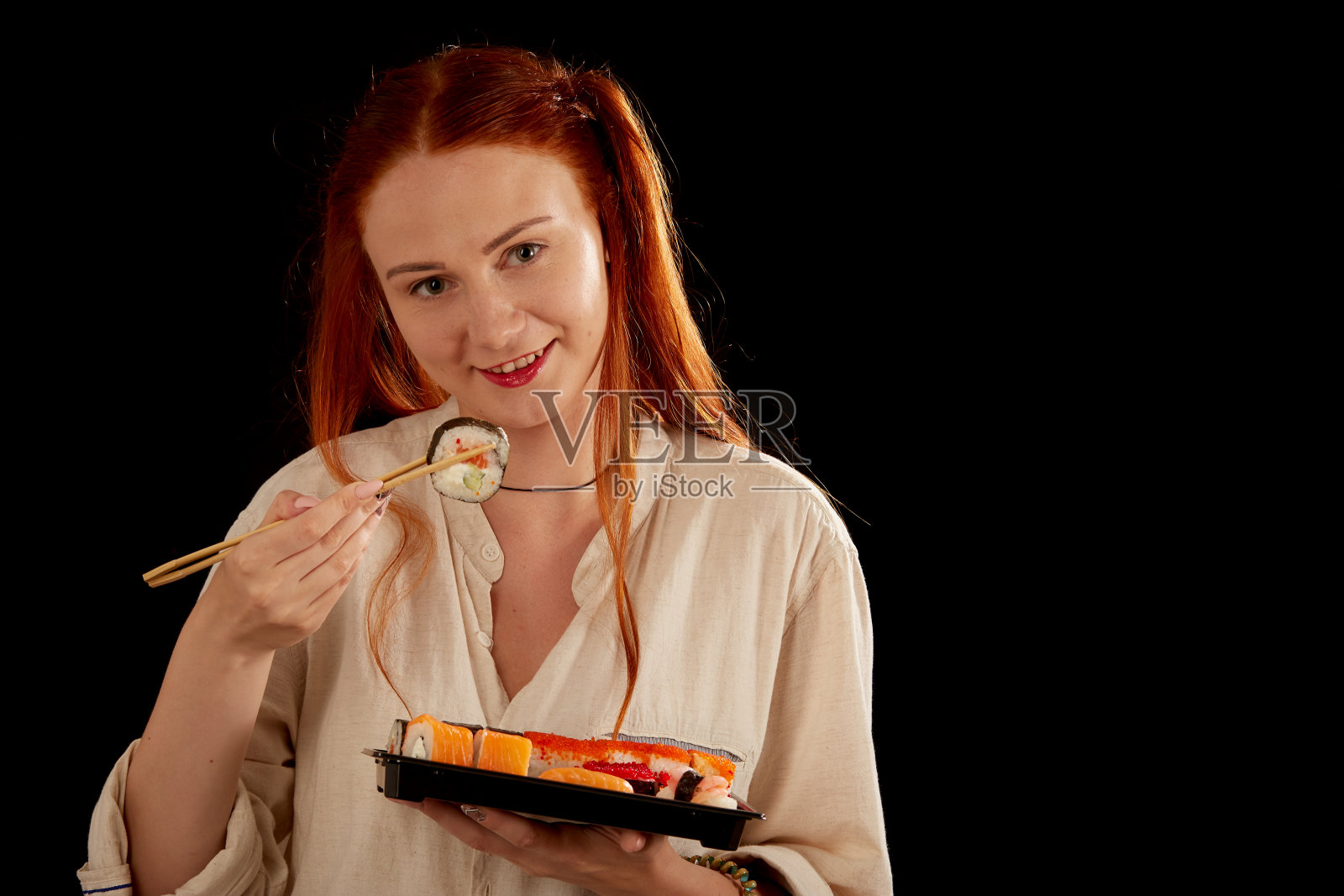 女人,寿司照片摄影图片
