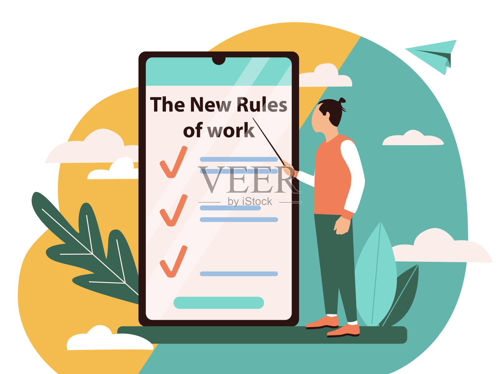 图解新规则的工作在一个扁平的风格插画图片素材