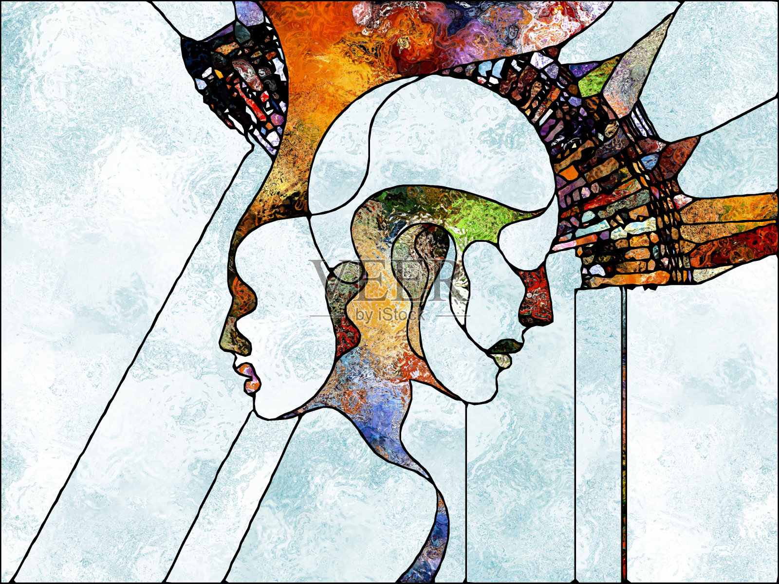 迈向数码彩色玻璃插画图片素材