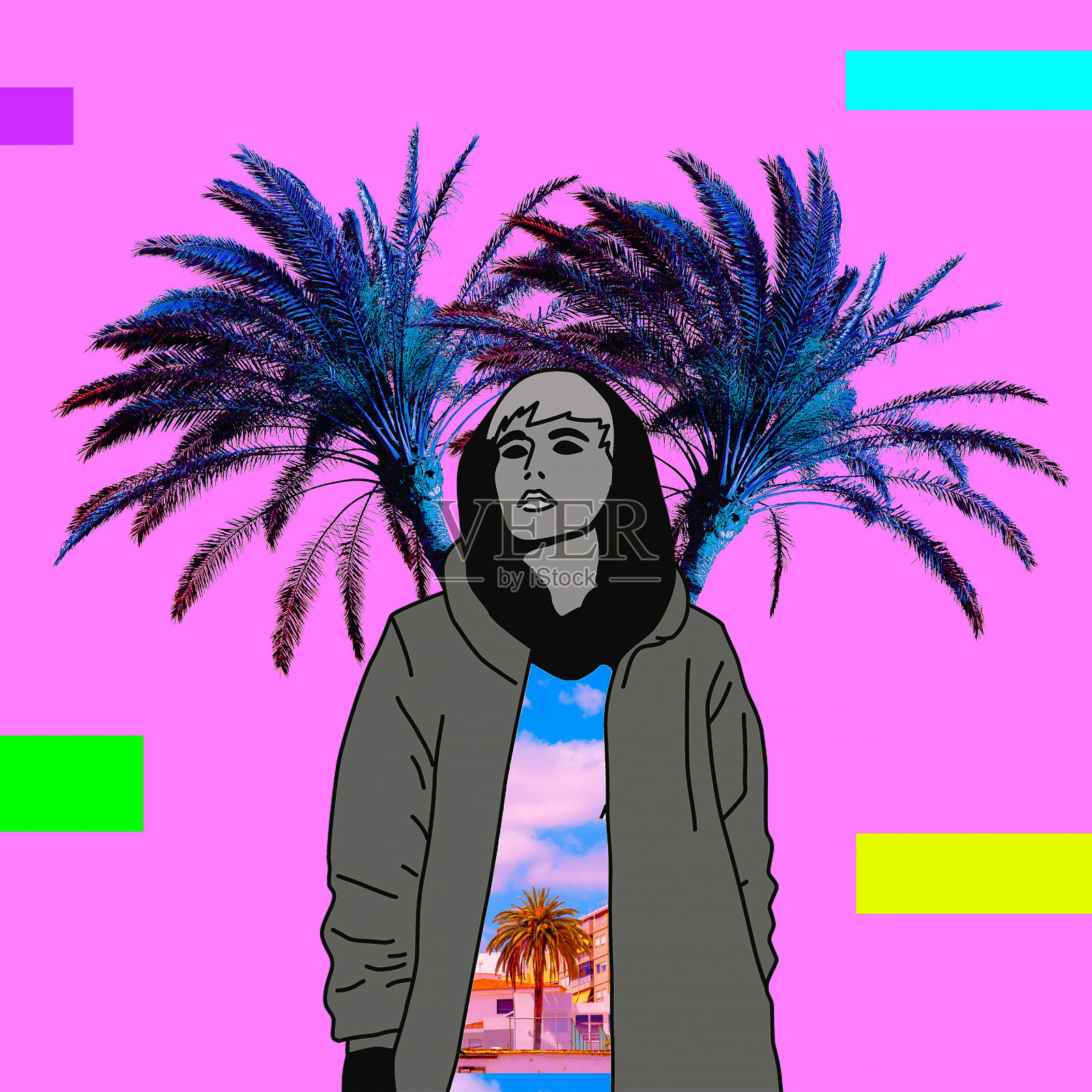 当代艺术拼贴。假期的梦想插画图片素材