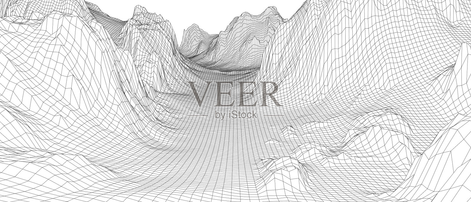 抽象三维线框景观蓝图风格插画图片素材