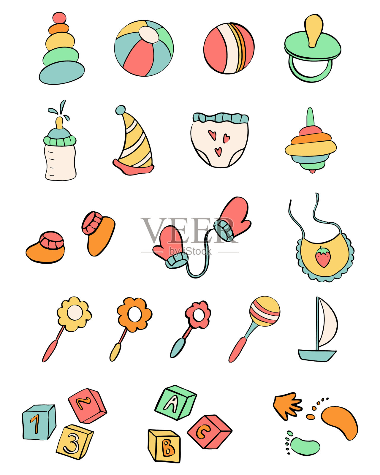 设置以卡通风格为主题的物品插画图片素材