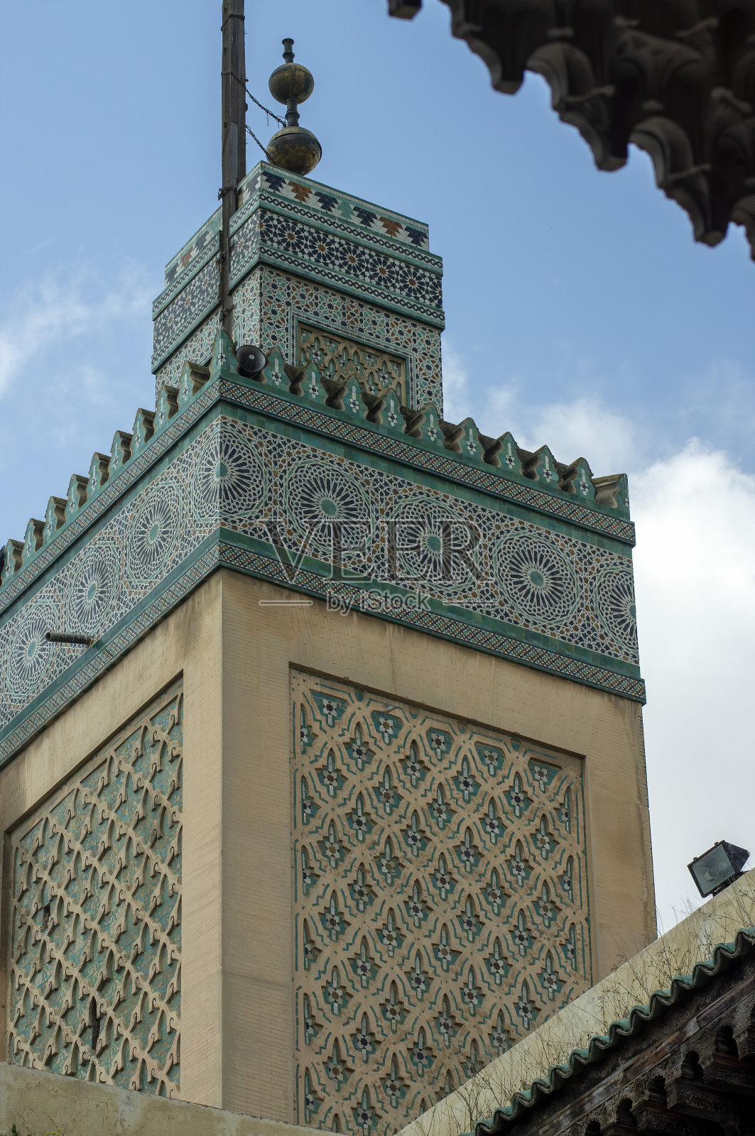 摩洛哥，Fes, R'cif清真寺的尖塔照片摄影图片