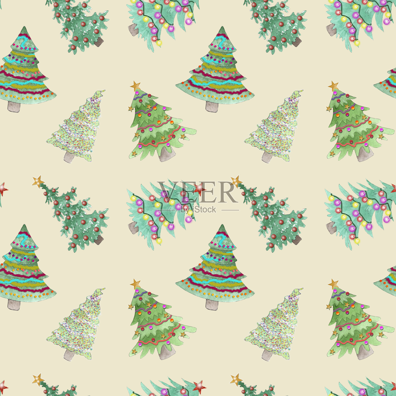 无缝水彩圣诞和新年图案。插画图片素材