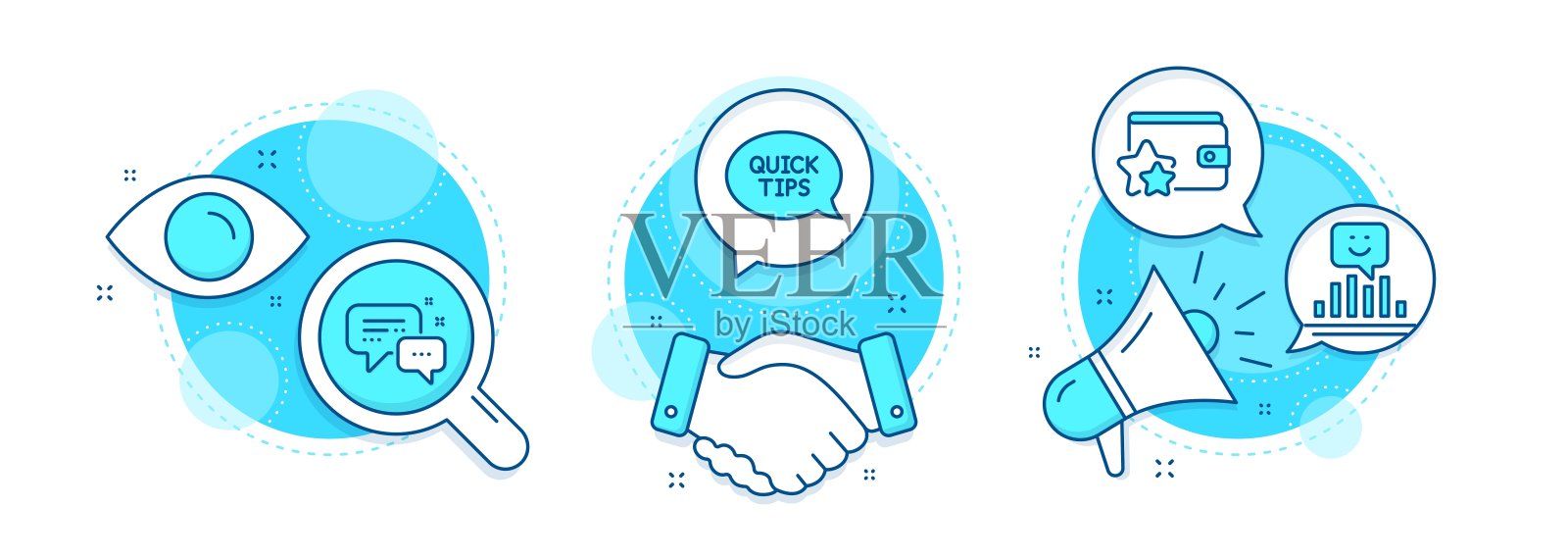 忠诚计划，微笑和快速入门指南图标集。员工信使的迹象。向量插画图片素材