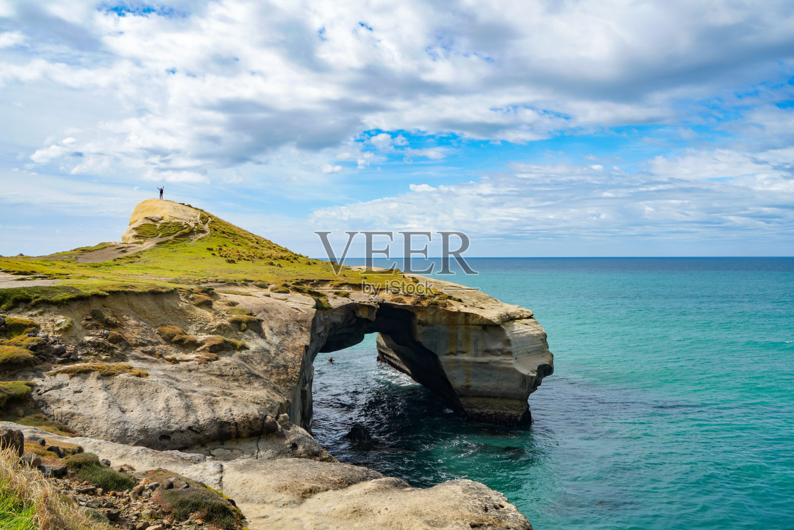 隧道海滩在新西兰南岛，达尼丁，新西兰照片摄影图片