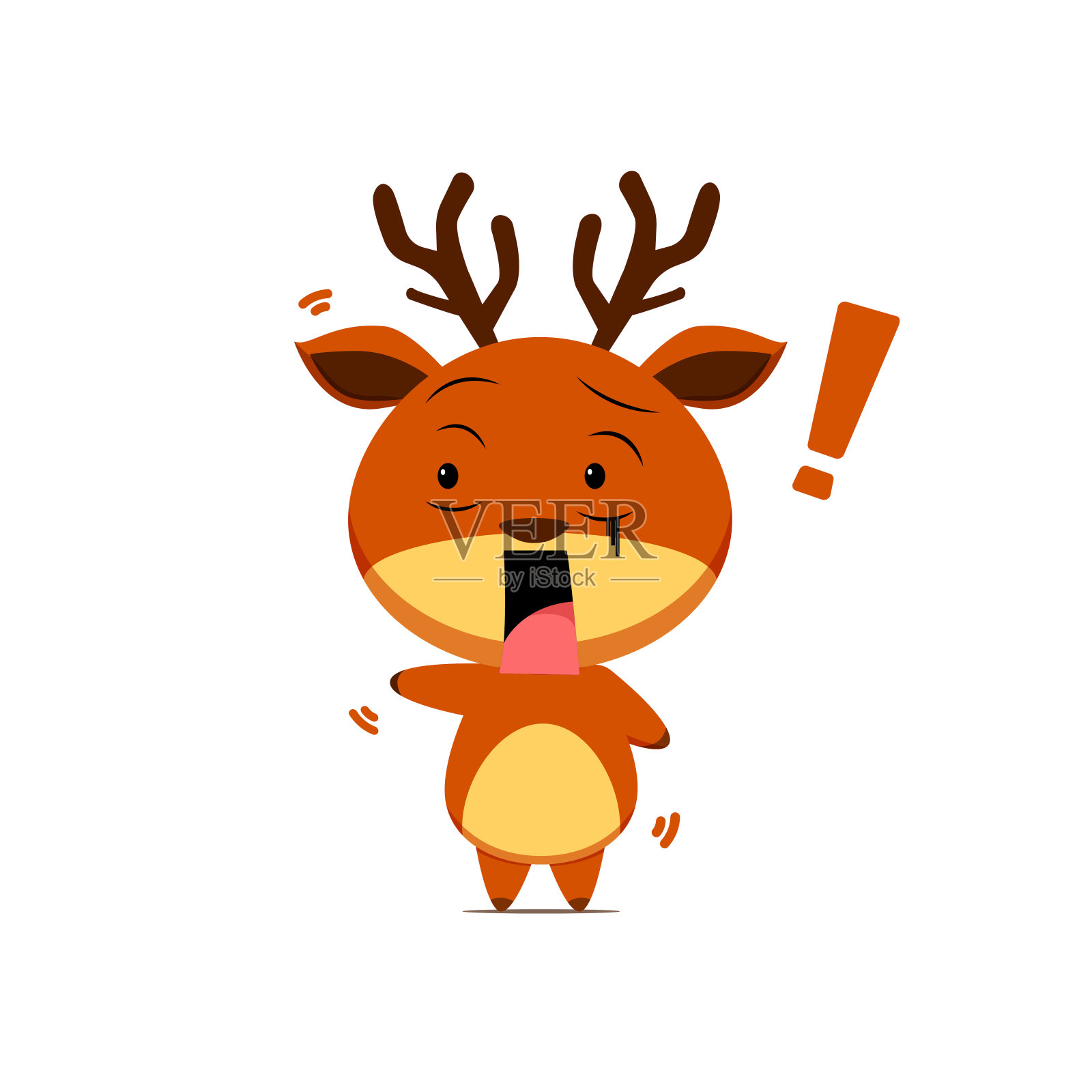 可爱的驯鹿角色被吓到了，孤立在白色背景上。驯鹿人物表情插图插画图片素材