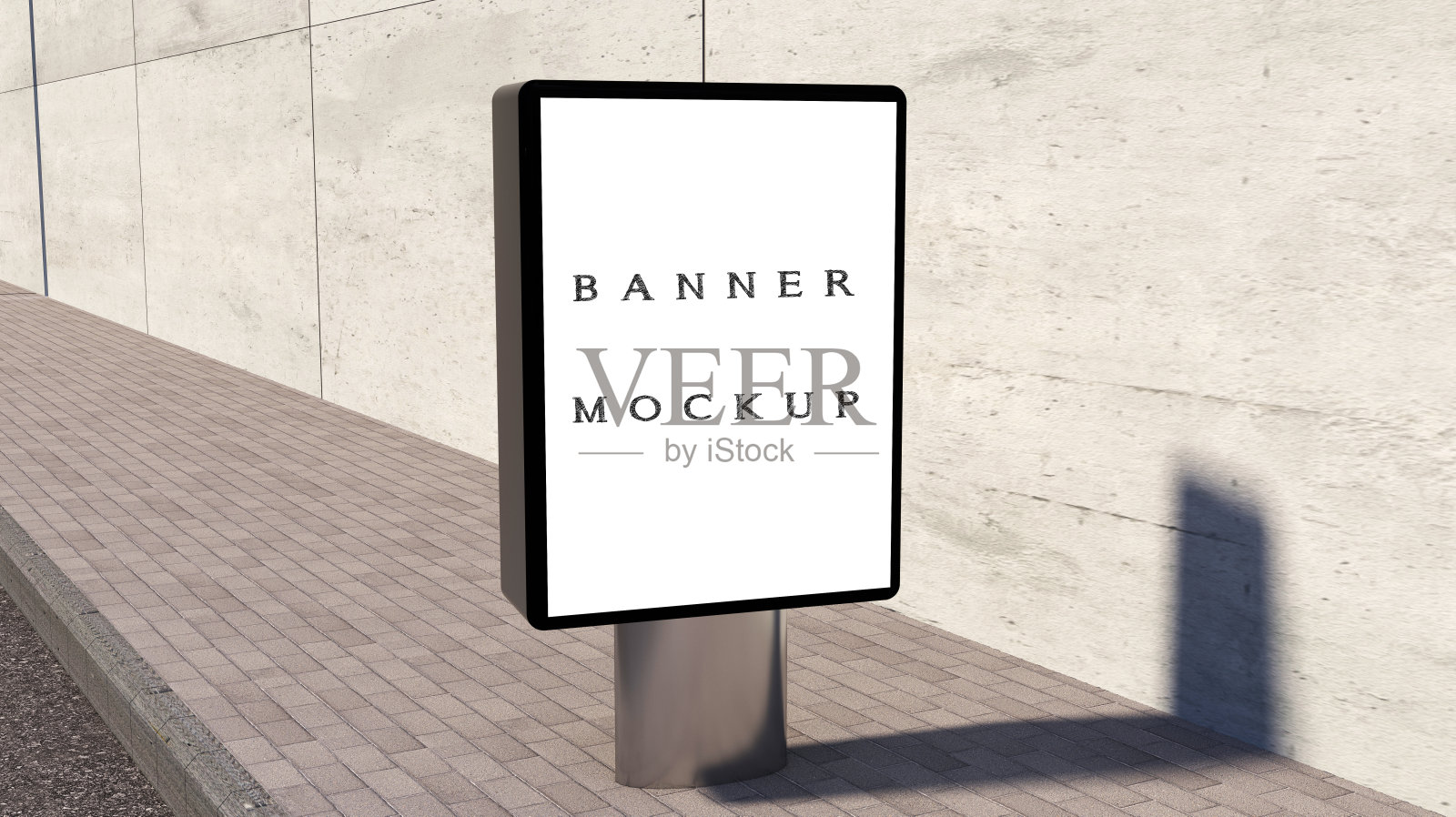 空白广告牌，空白广告孤立在街道背景上。空横幅模型模板灯箱照片摄影图片