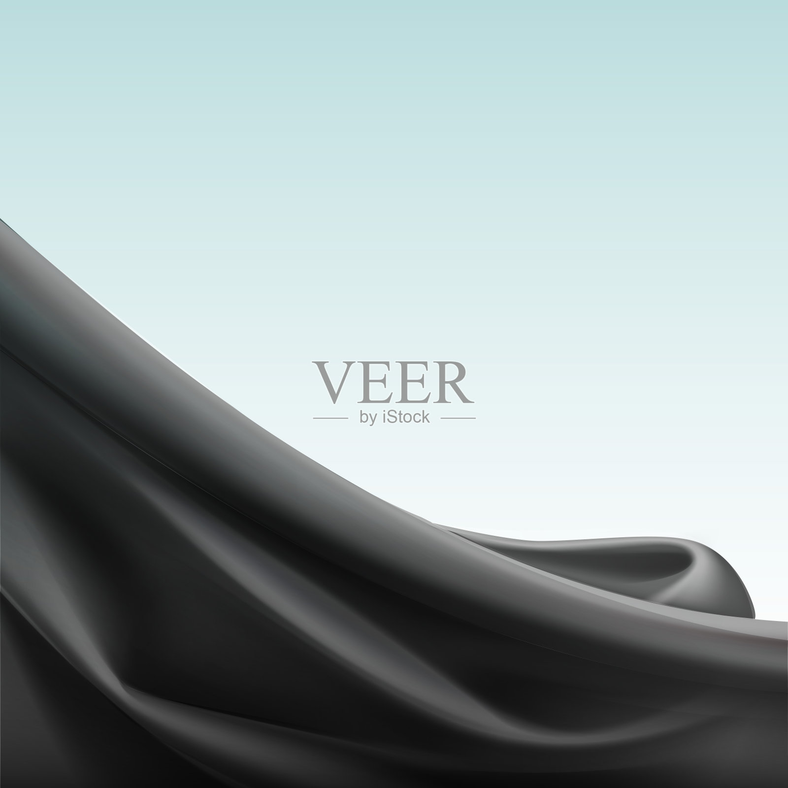 向量黑色缎子丝质布织物纺织悬垂与折痕波浪褶皱。抽象的背景插画图片素材