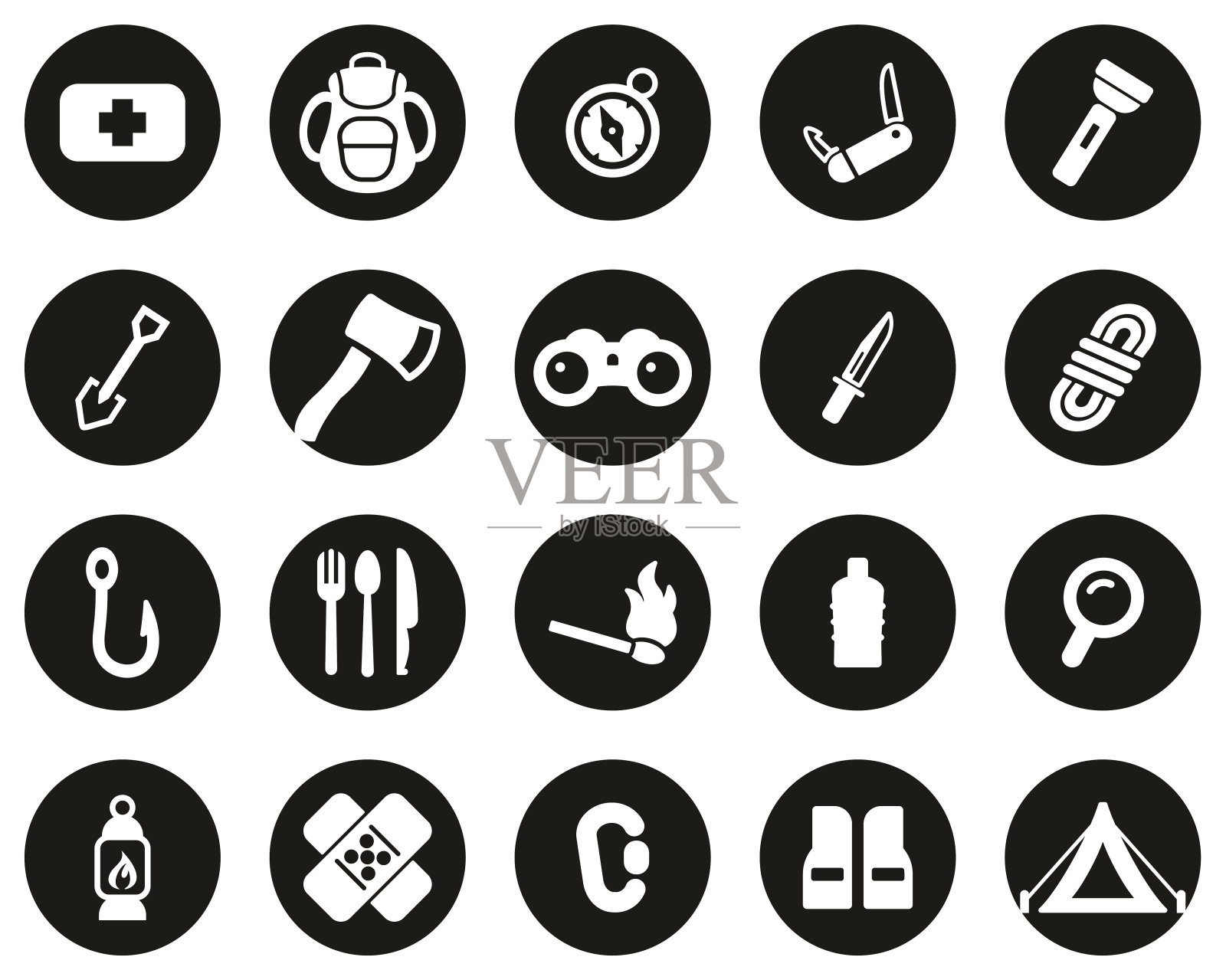 生存包图标白色在黑色平面设计圈设置大图标素材