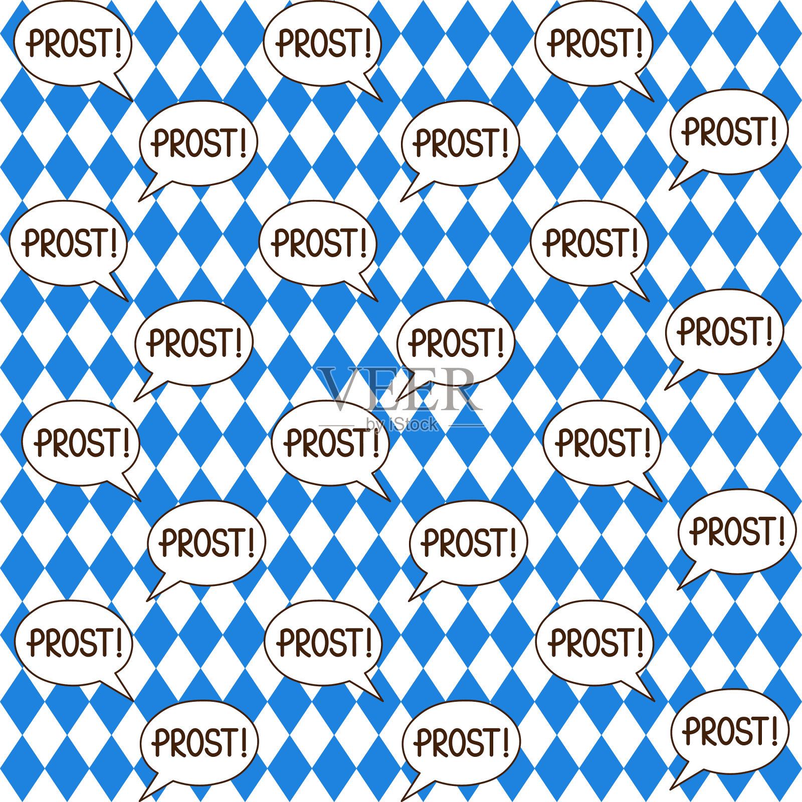 菱形背景上带有prost气泡语音的Oktoberfest矢量无缝模式插画图片素材