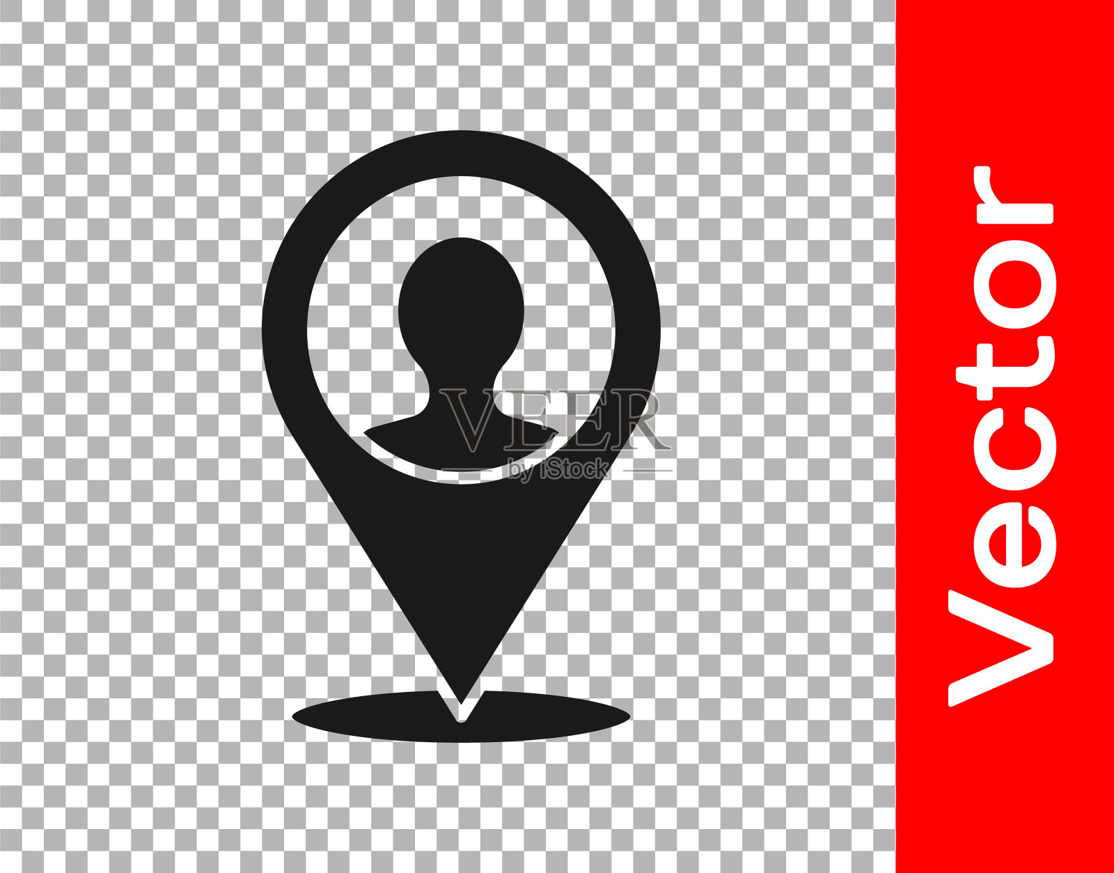 黑色地图标记与剪影的人图标孤立在透明的背景。GPS定位的象征。向量插画图片素材