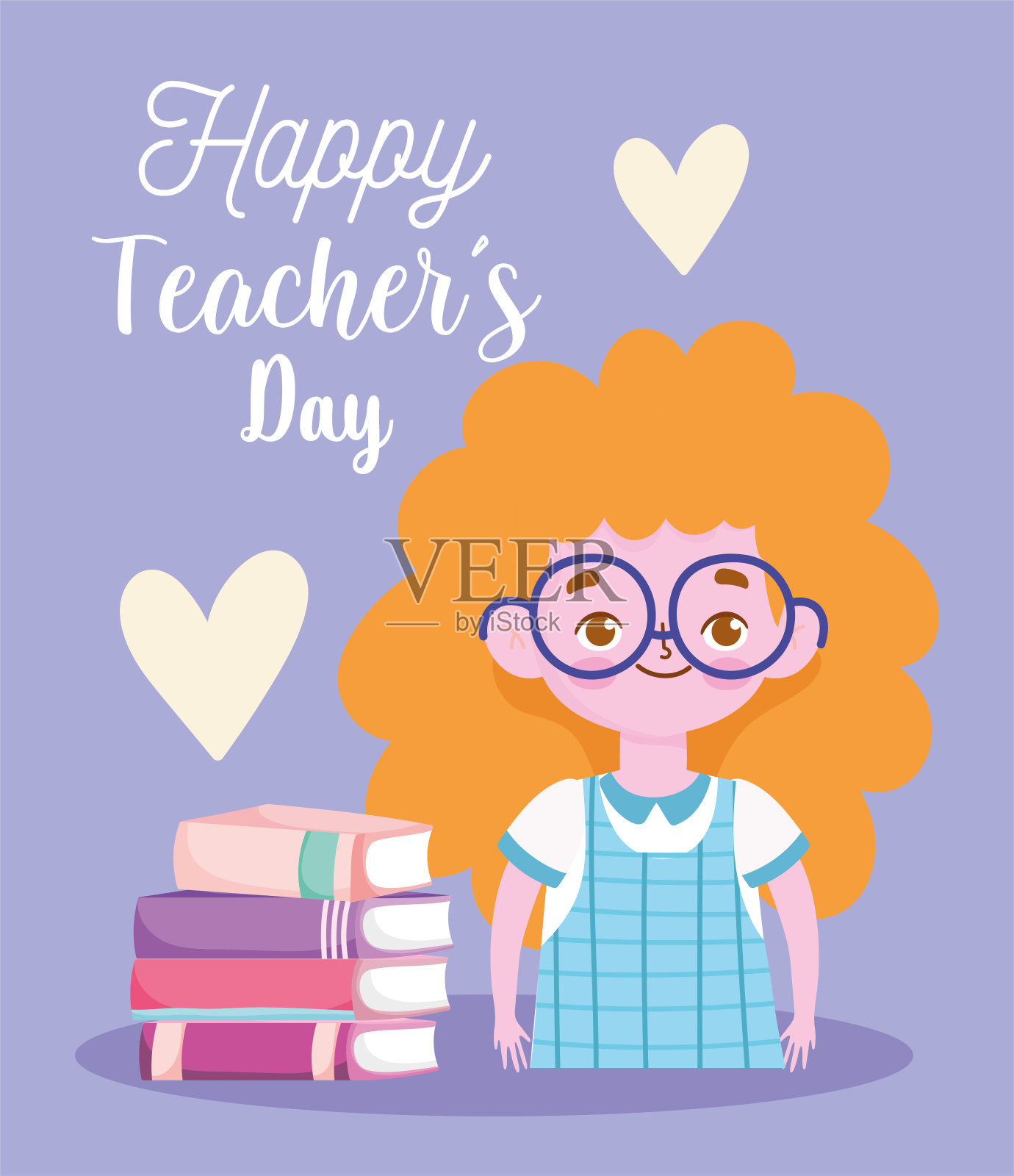 教师节快乐，金发女学生卡通配书插画图片素材