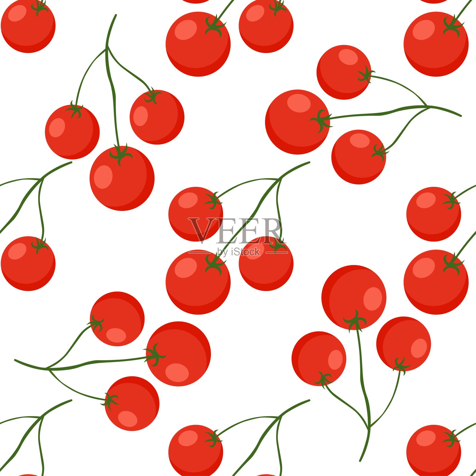 无缝图案与明亮的红色西红柿在白色的背景。打印床单和织物，包装纸和墙纸。
股票矢量插图装饰和设计。插画图片素材