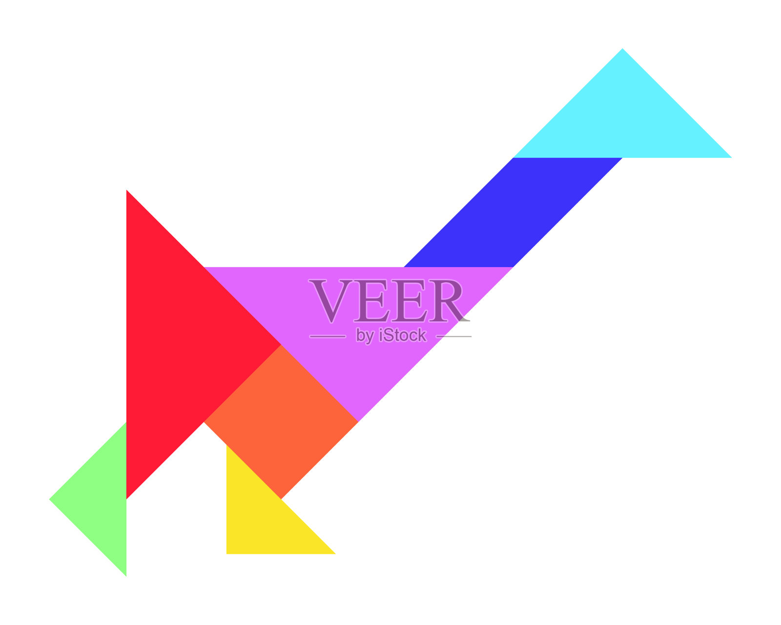 白色背景上的天鹅、鸭子或鹅形状的彩色七巧板插画图片素材