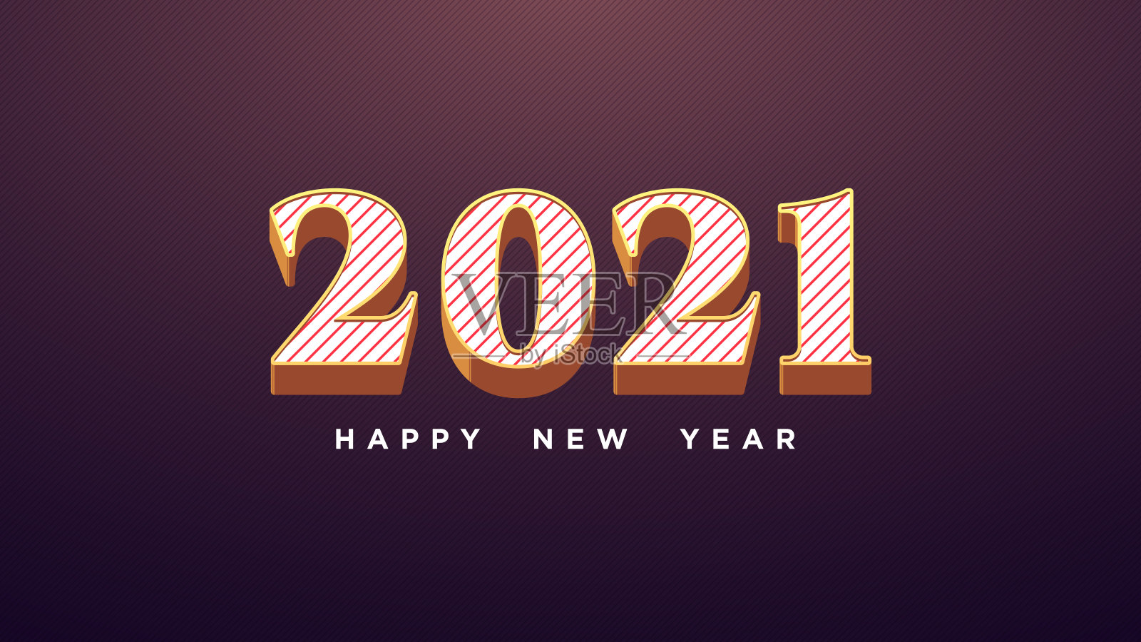 2021年新年快乐。金色数字2021红色条纹纹理，数字在复古风格插画图片素材