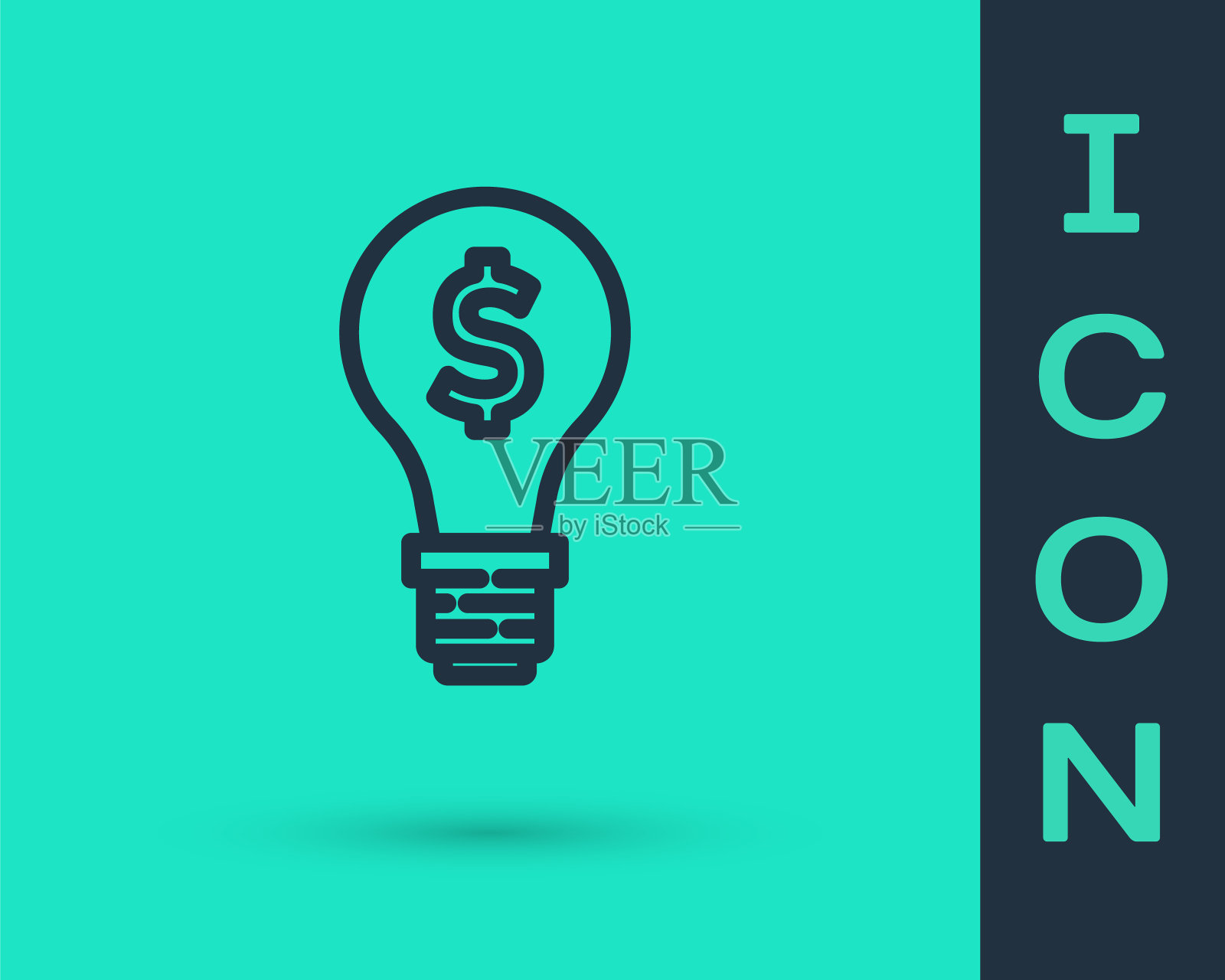 黑线灯泡与美元符号图标孤立在绿色背景。赚钱的想法。Fintech创新概念。向量插画图片素材