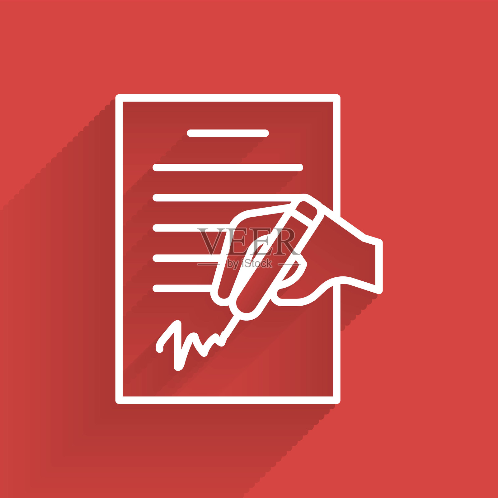 白线请愿图标孤立长阴影。向量插画图片素材