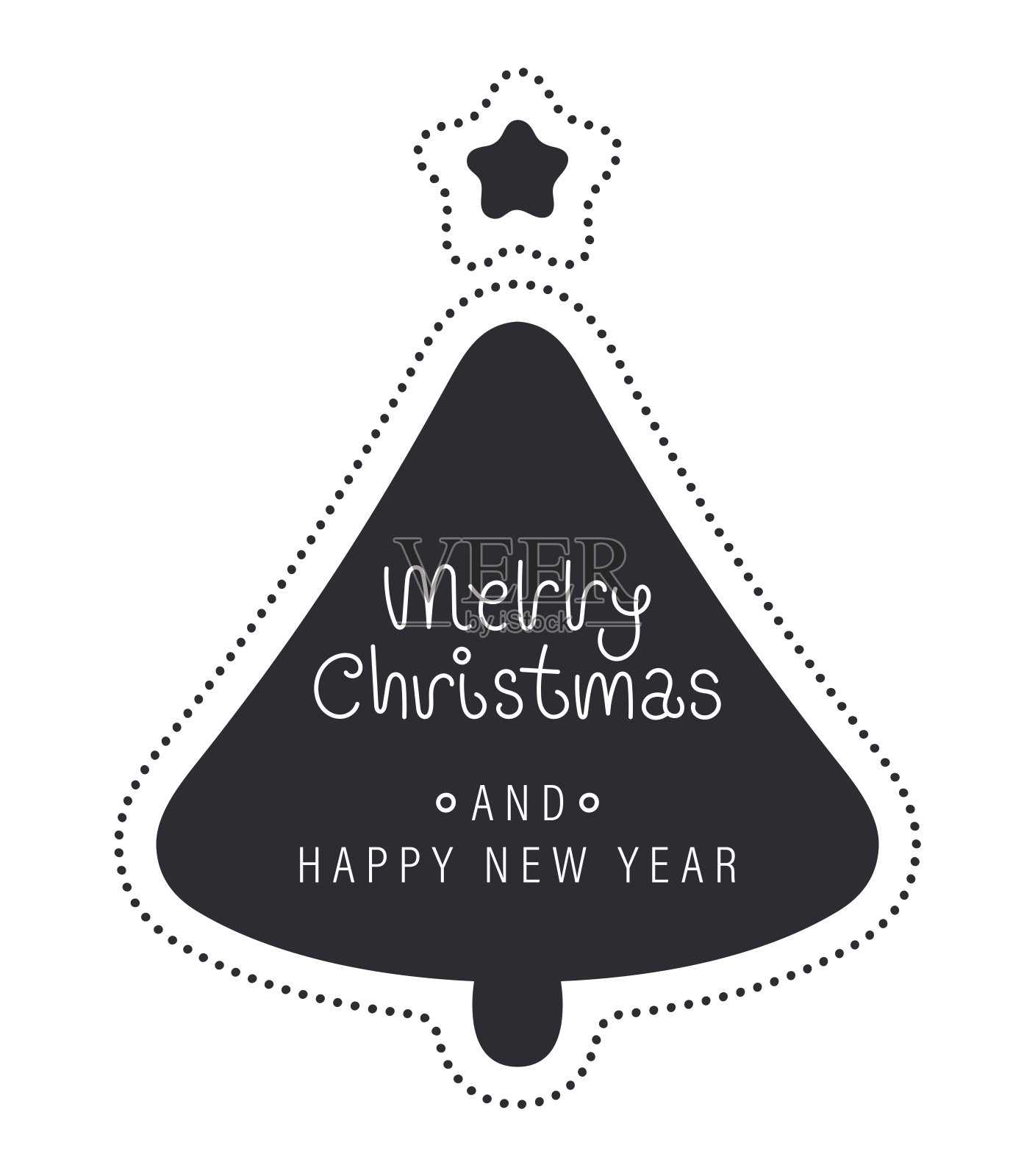 圣诞快乐，恭贺新禧。在圣诞树上刻有一颗星星和一颗珠子。矢量插图。插画图片素材