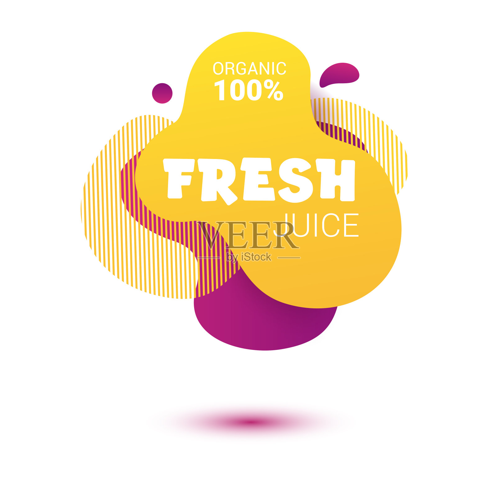 新鲜果汁标签。鲜艳亮丽的飞溅贴纸、有机标志、标签和标签。为徽章新鲜市场，排毒，农贸市场，生态商店，冰沙饮料，果汁咖啡馆，绿色酒吧插画图片素材