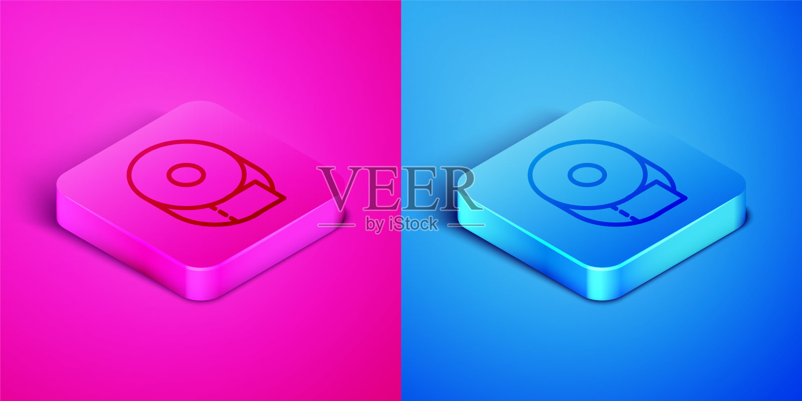 厕纸卷图标隔离在粉色和蓝色的背景上。方形按钮。矢量图图标素材