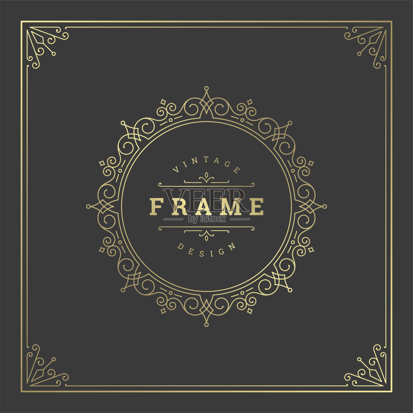 复古花饰漩涡线框架模板矢量插图设计元素图片