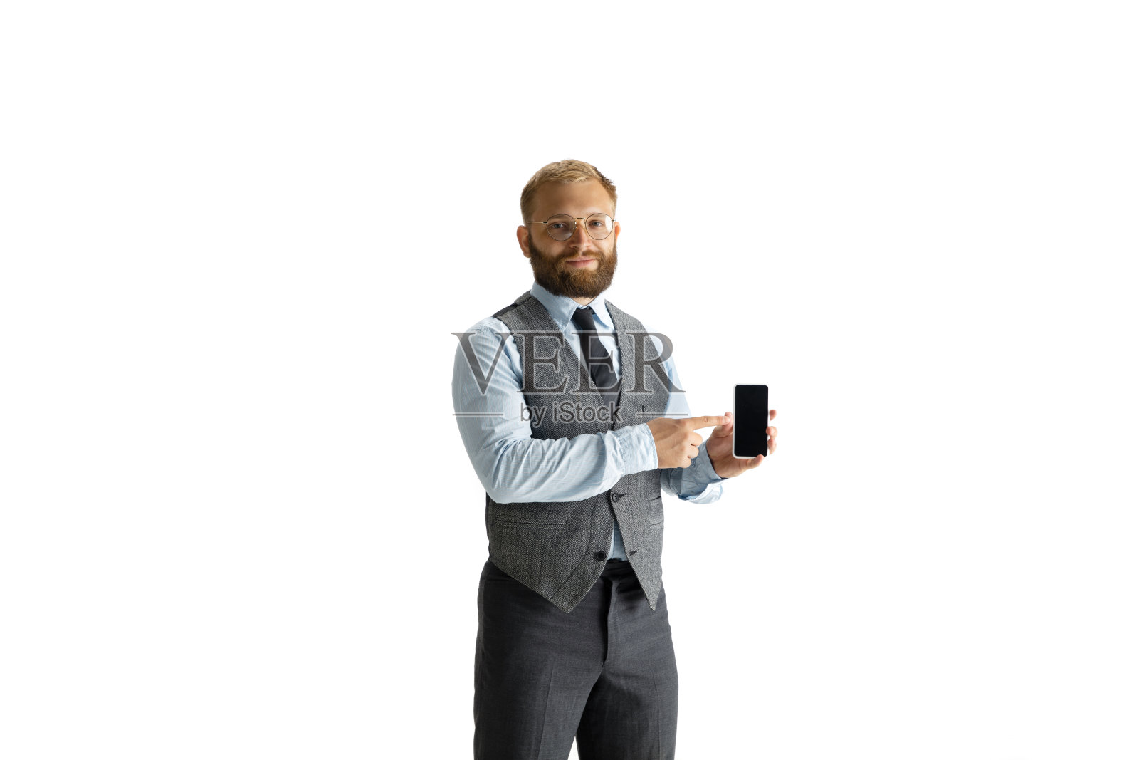 开朗英俊的商人孤立在白色的工作室背景照片摄影图片