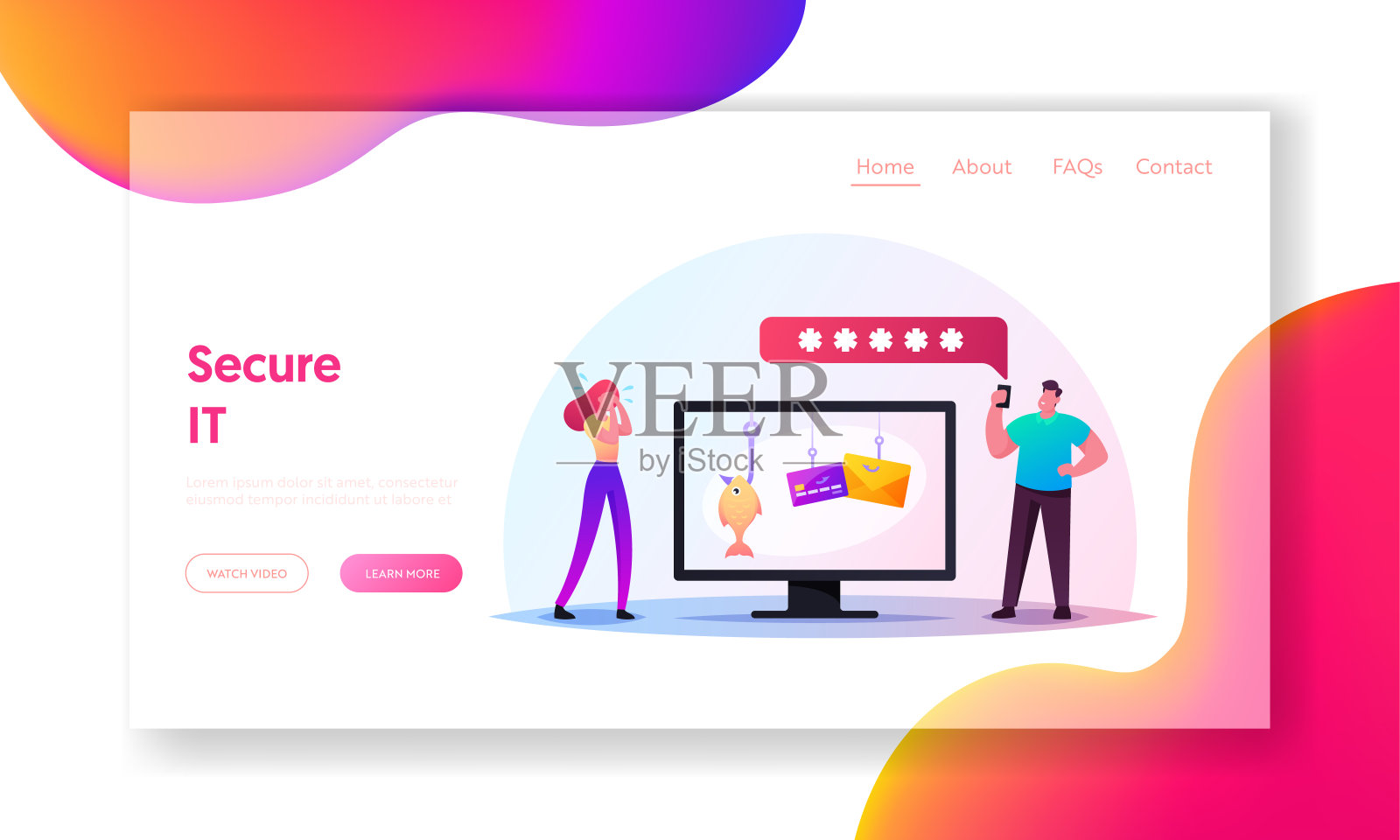 网络钓鱼和黑客攻击的受害者在互联网登陆页面模板中损失金钱。哭泣的小女人插画图片素材