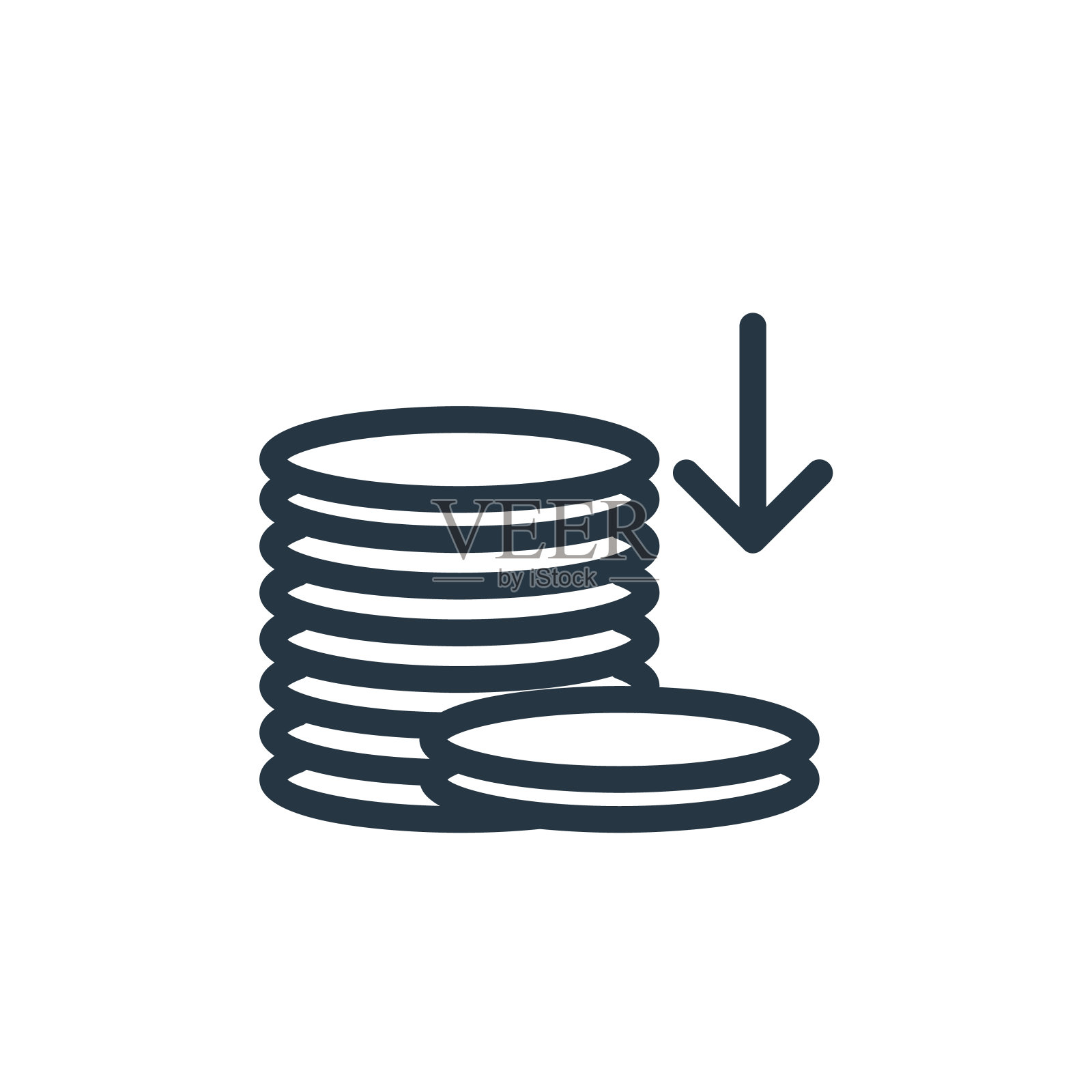 购物概念中的向下箭头矢量图标。可编辑笔画的细线向下线性符号，用于Web和移动应用程序、Logo、印刷媒体图标素材