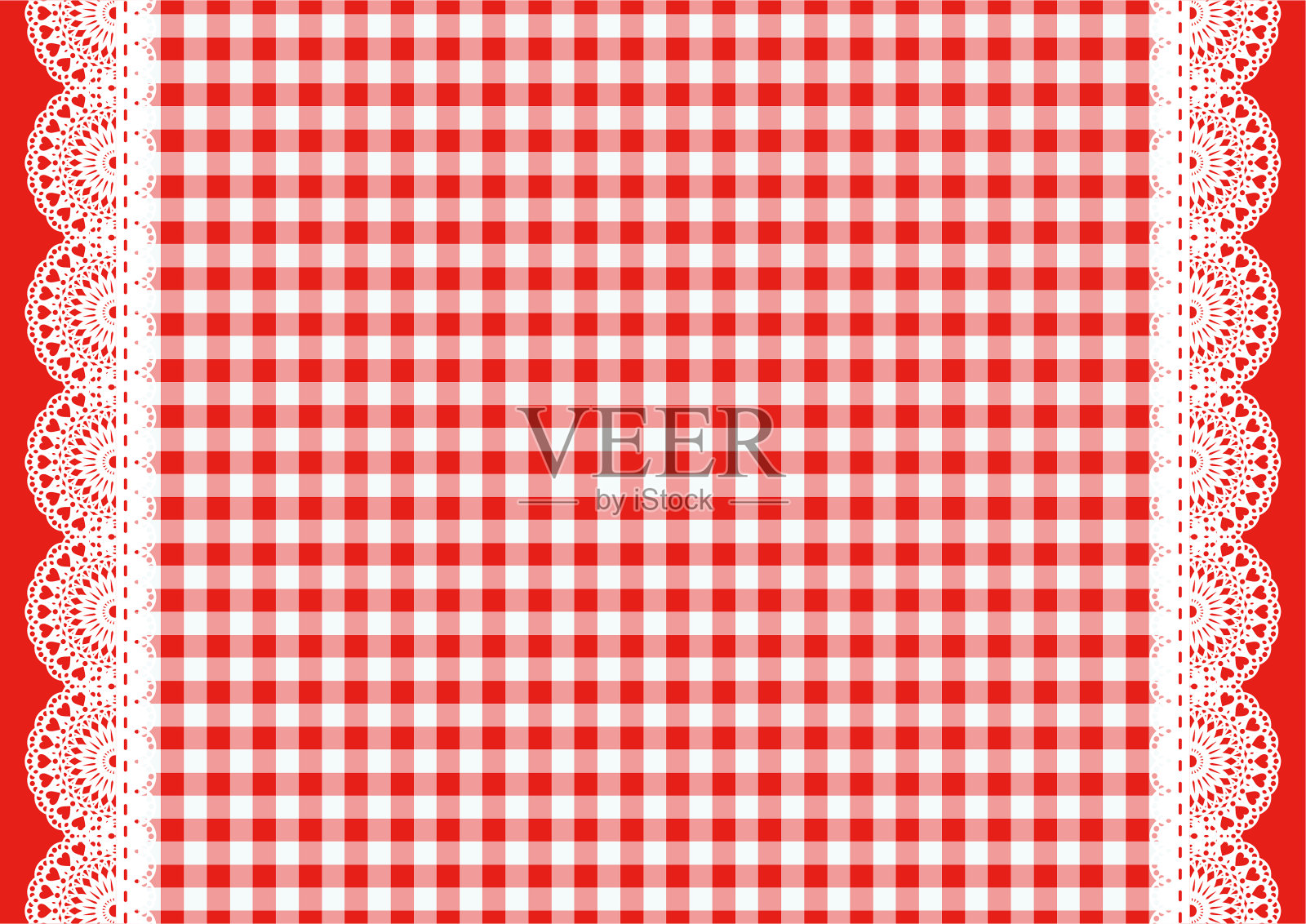 格子布和白色蕾丝背景插画图片素材