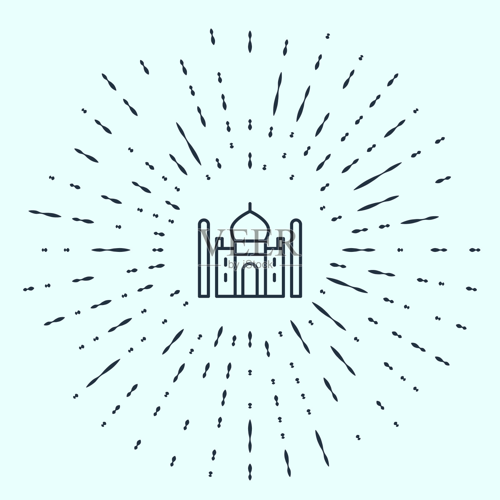 印度阿格拉的泰姬陵在灰色背景中被孤立。抽象的圆随机点。向量插画图片素材