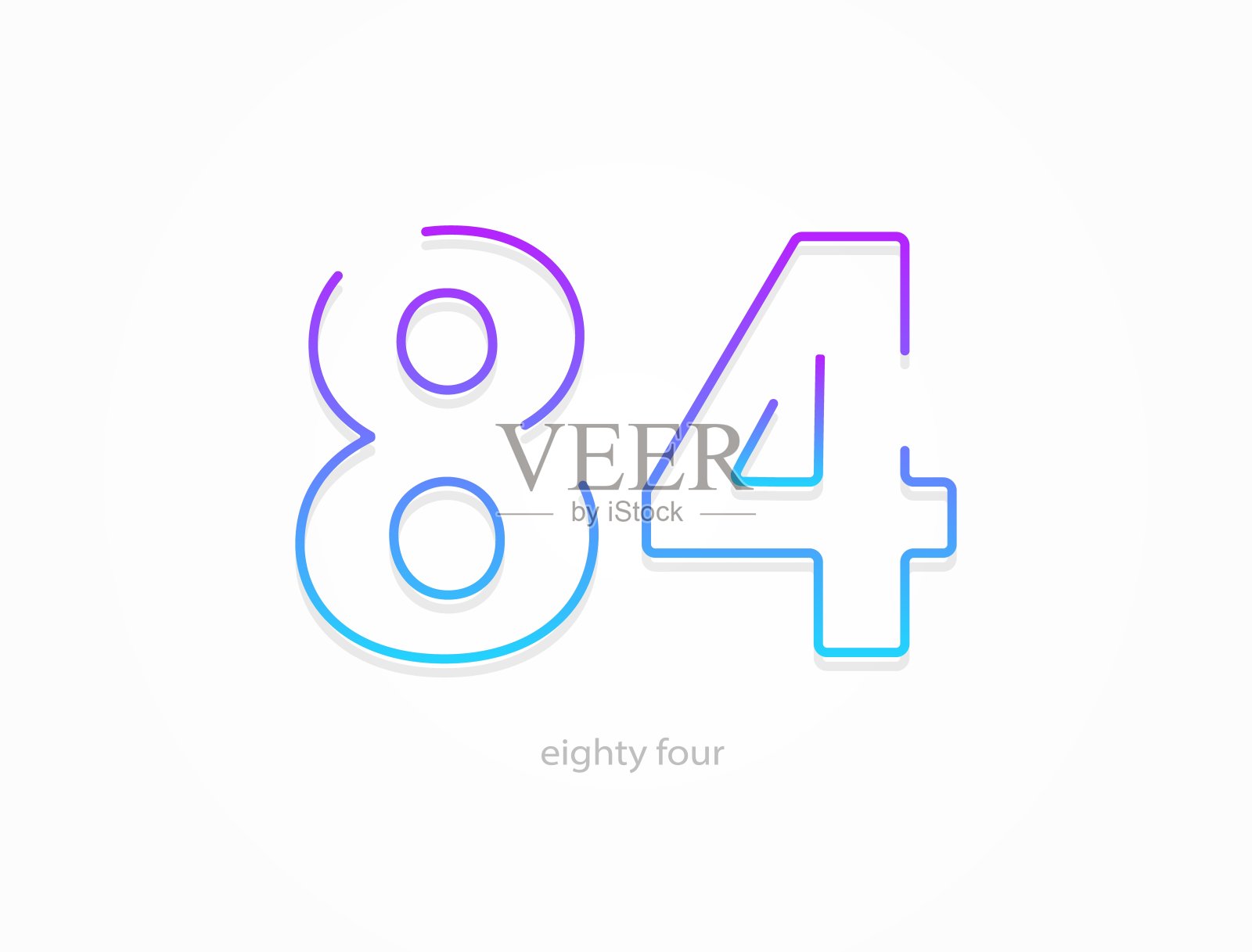 84号，轮廓描边渐变字体。时尚、动感、创意的风格设计。用于标识、品牌标签、设计元素、应用等。孤立的矢量图插画图片素材