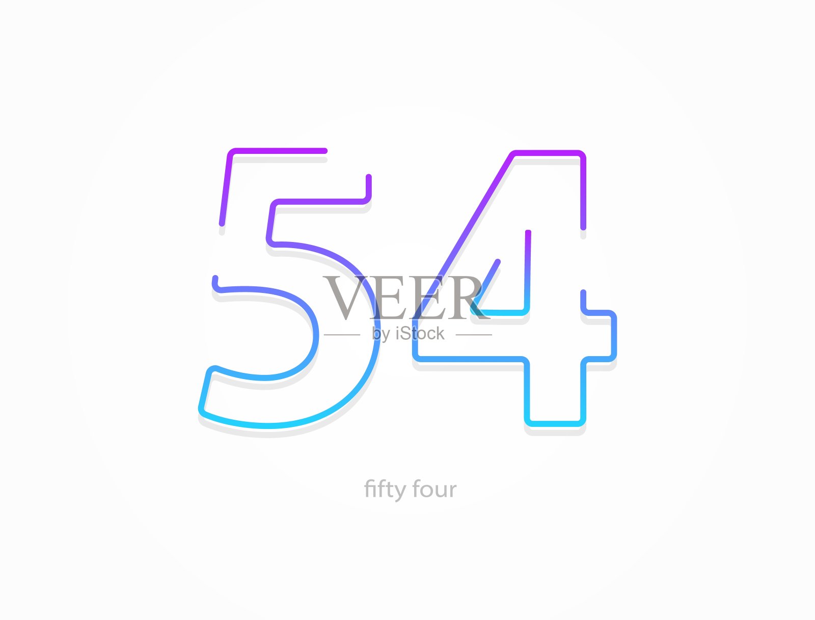 54号，轮廓描边渐变字体。时尚、动感、创意的风格设计。用于标识、品牌标签、设计元素、应用等。孤立的矢量图插画图片素材