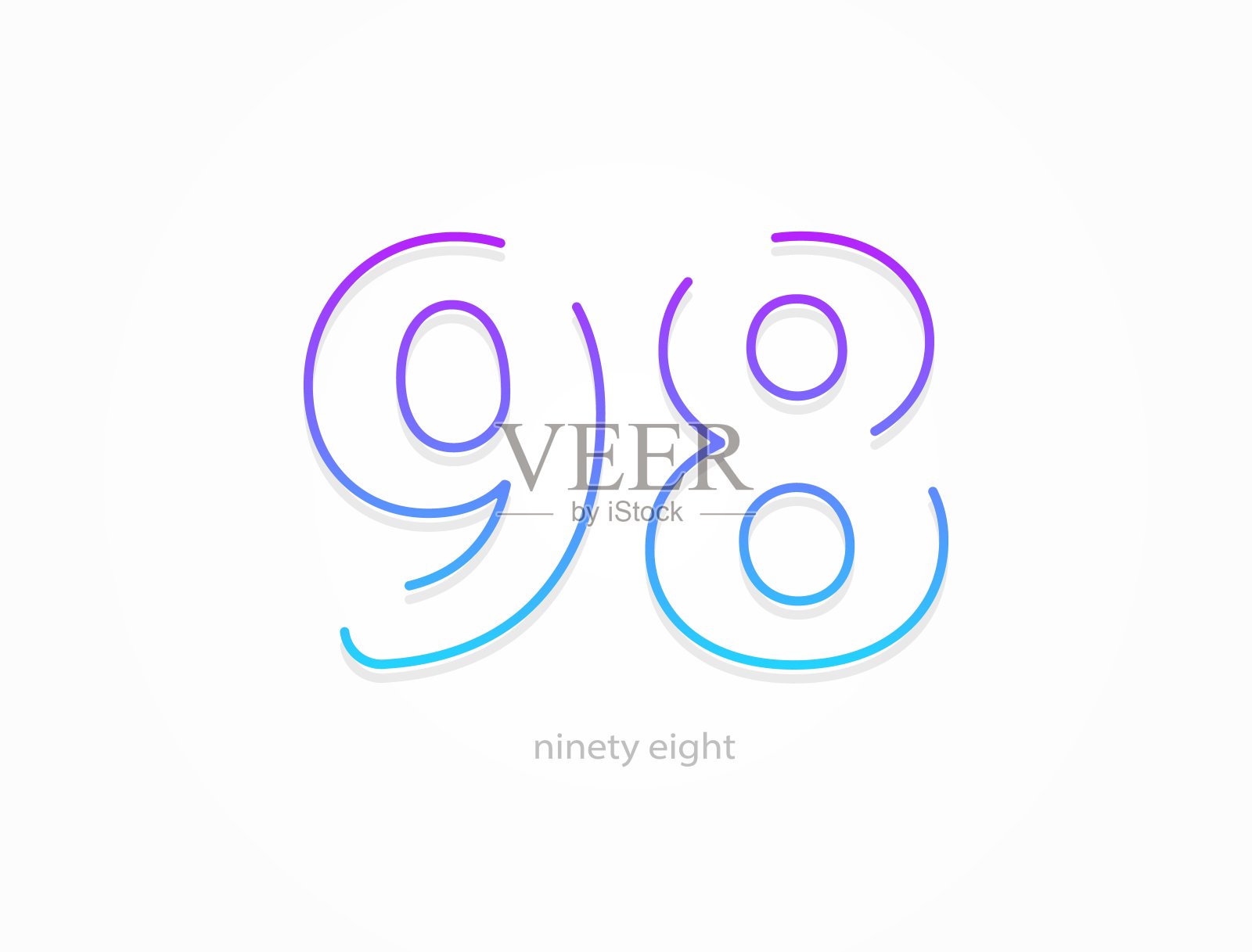 98号，轮廓描边渐变字体。时尚、动感、创意的风格设计。用于标识、品牌标签、设计元素、应用等。孤立的矢量图插画图片素材