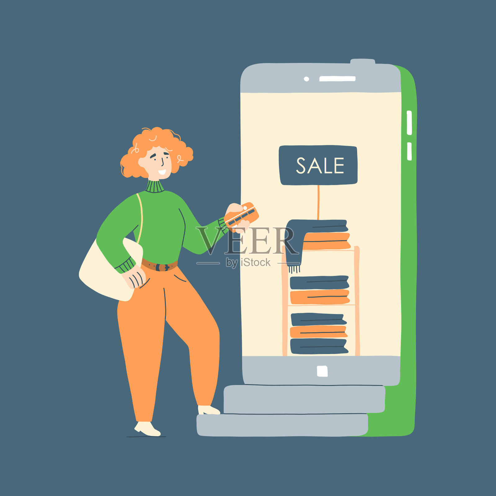 网上买衣服的女人插画图片素材